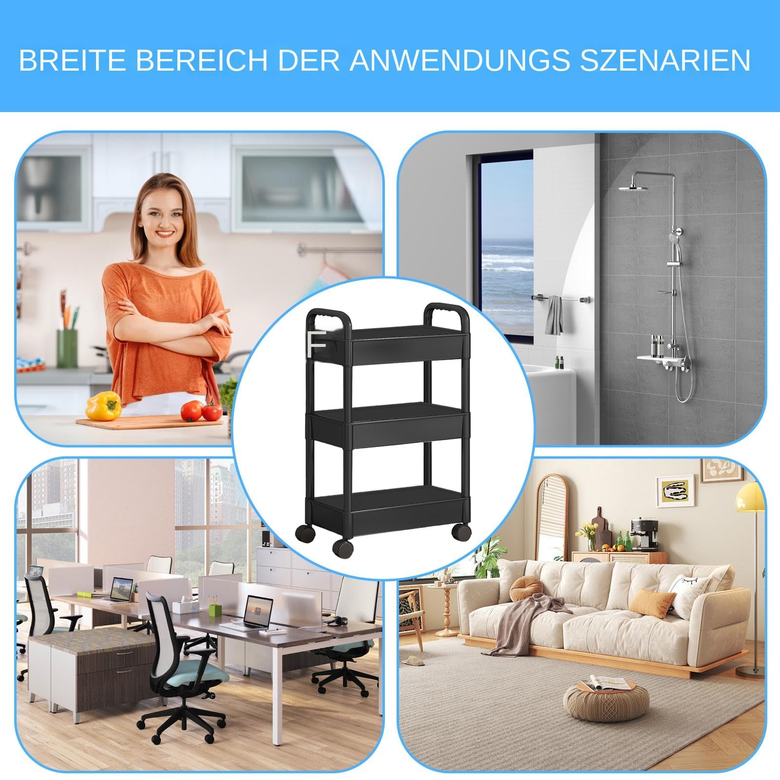 Carrello portaoggetti multifunzione per cucina, camera da letto, bagno e bagno, multipiano, mobile