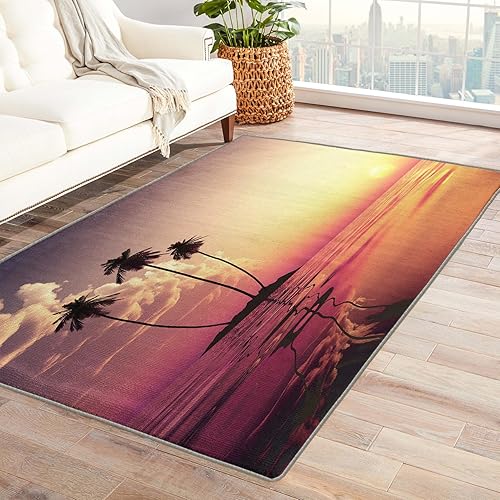Miniatura 1 de Alfombra de 3 x 4, alfombra de puesta de sol para sala de estar, dormitorio, alfombra de área de palmera tropical y decoración de dormitorio,
