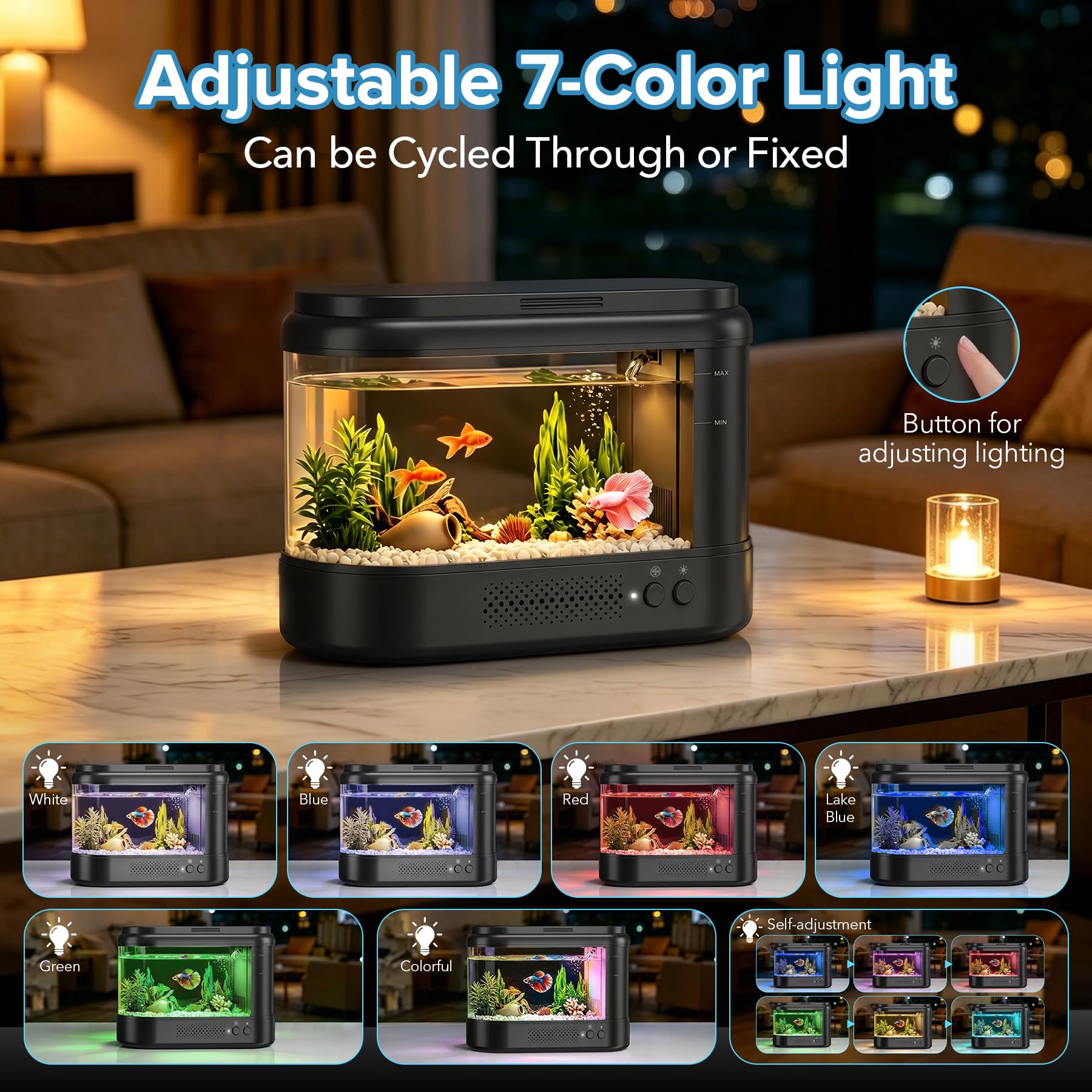 Nano Aquarium Starter Set 3,7L Schwarz Acryl mit Filtersystem LED Beleuchtung Betta Tischaquarium