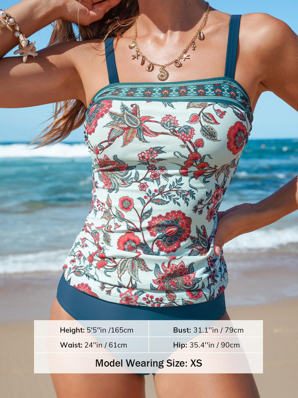 CUPSHE Conjunto de tankini de dos piezas para mujer, cuello cuadrado, tirantes ajustables, trajes de baño fruncidos