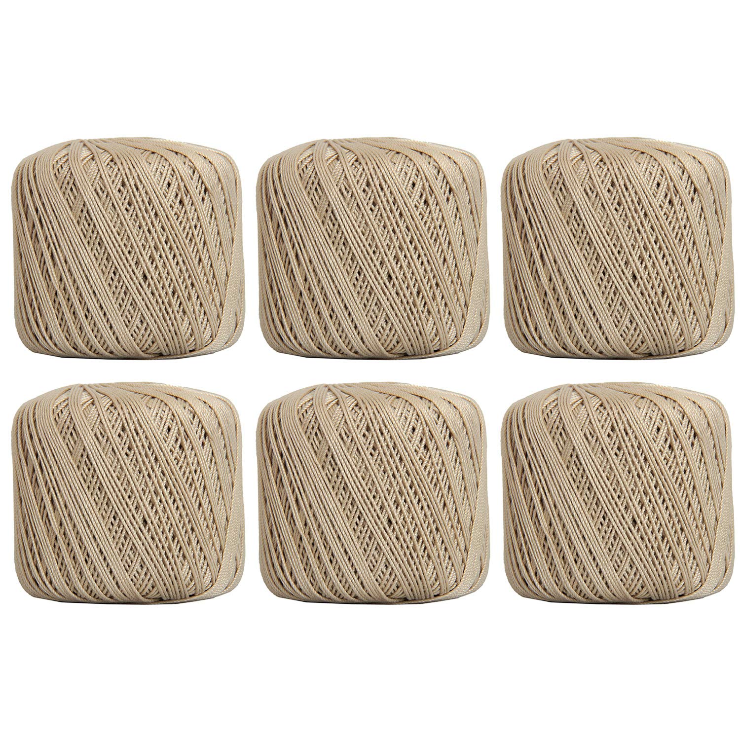 ThreadArt 100% Cotton Crochet Thread Size 3, 6 Ball Pack, Tan 16
