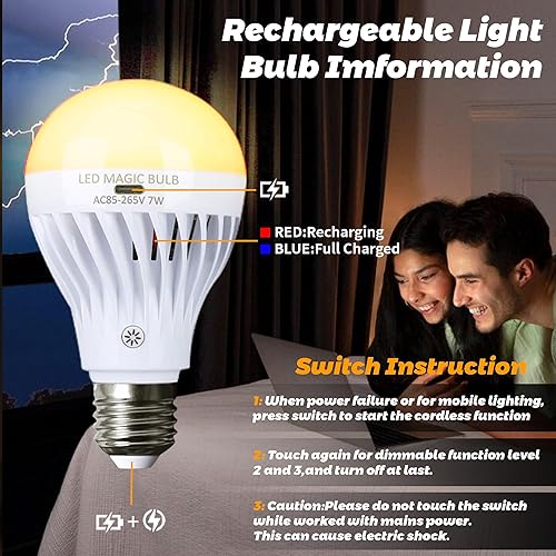 Miniatura 2 de BSOD Bombillas recargables con control remoto, bombillas LED E26, bombillas de batería USB, bombillas regulables de emergencia para corte de