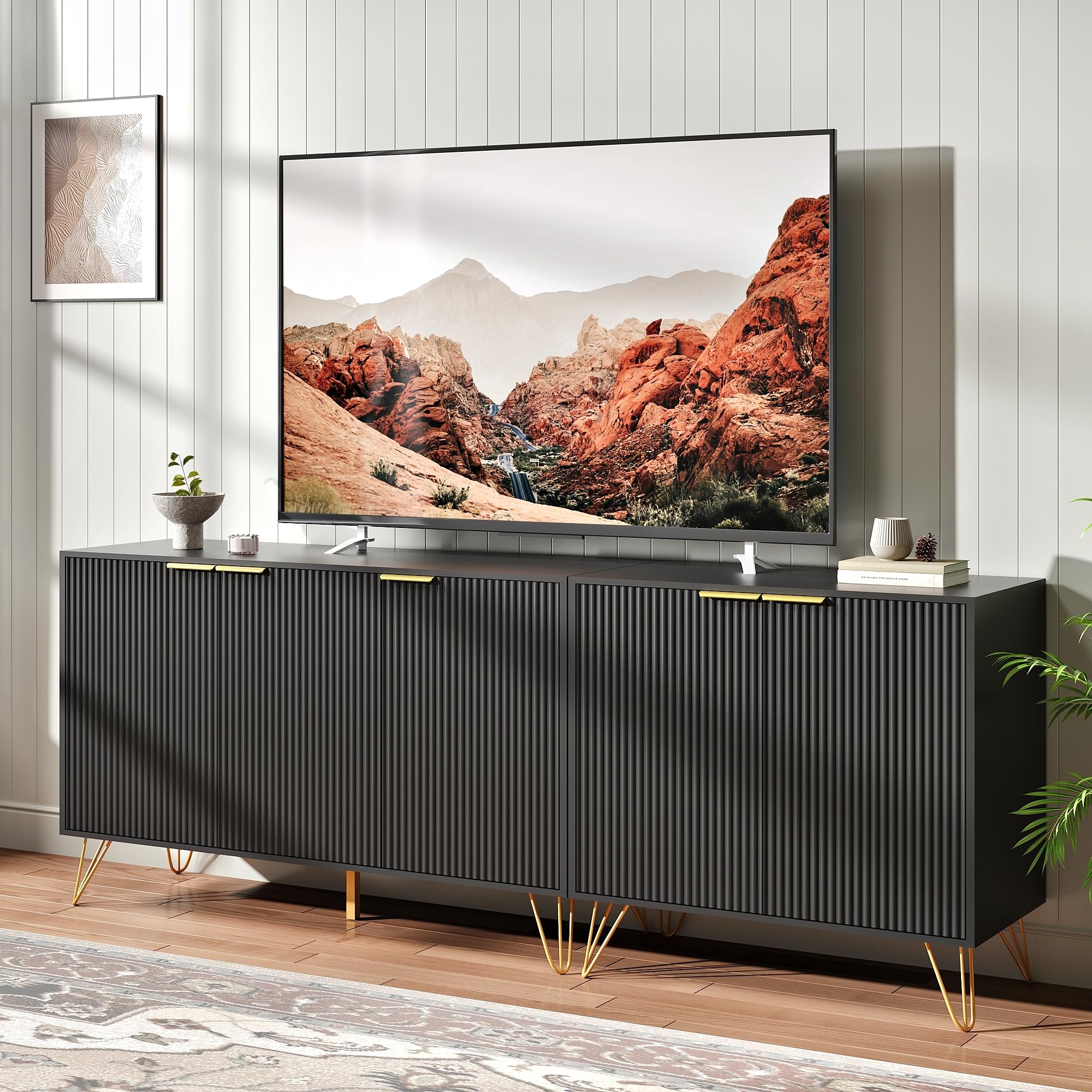 TVボード 美品 幅80-115cm Amazon.com: NOVAMAISON Fluted TV Stand for 80 Inch TV, Modern TV