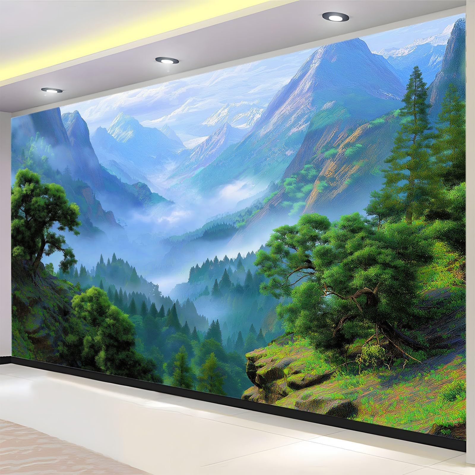 Générique Tapeta panoramiczna 3D, realistyczna mgła lasu sosnowego kanionu, fresk ścienny do salonu, pokoju dziecięcego, biura, pokoju XXL, dekoracja ścienna, 200 x 140 cm, łatwa instalacja