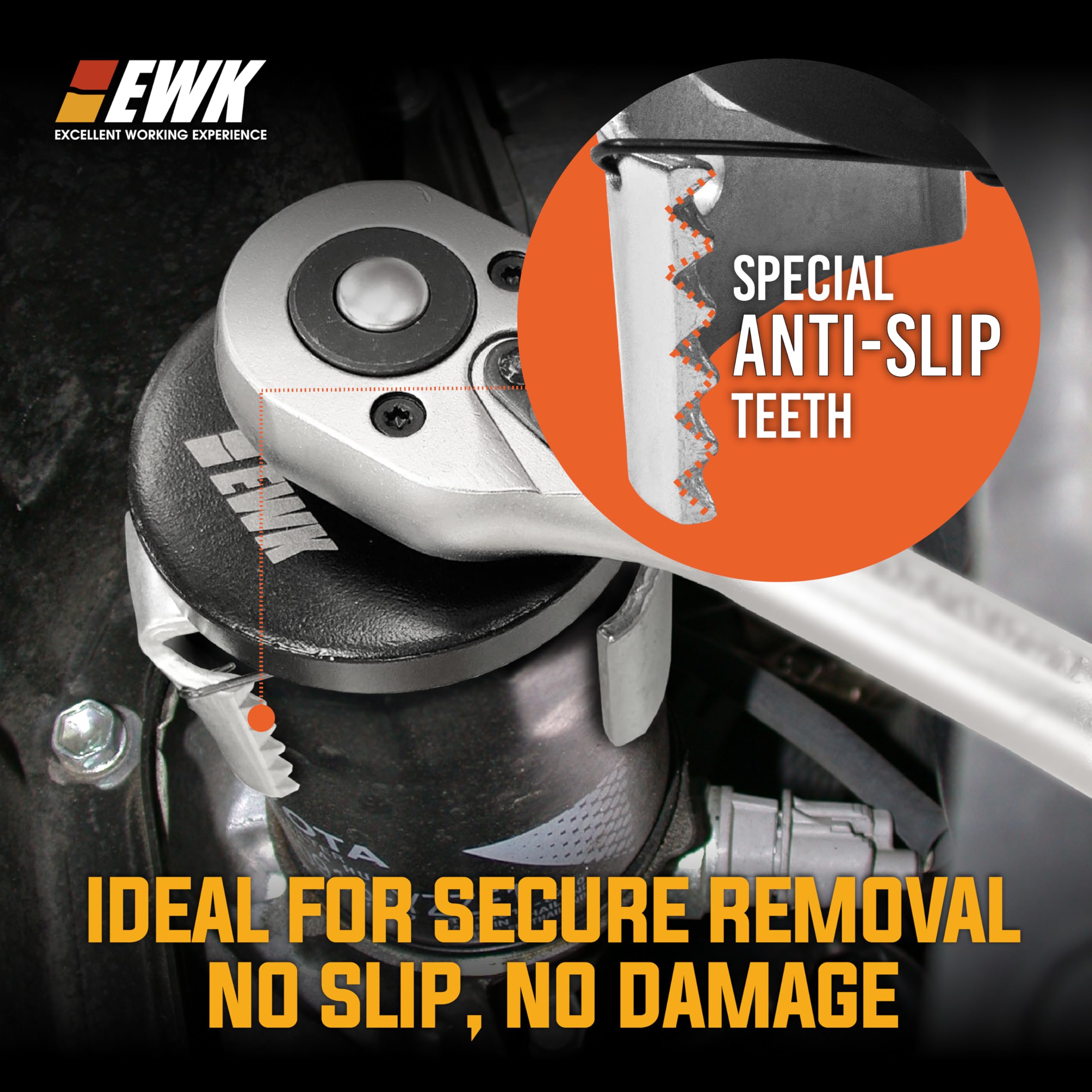 EWK Llave de filtro de aceite ajustable de 2.5 a 3.25 pulgadas para extracción de filtro giratorio