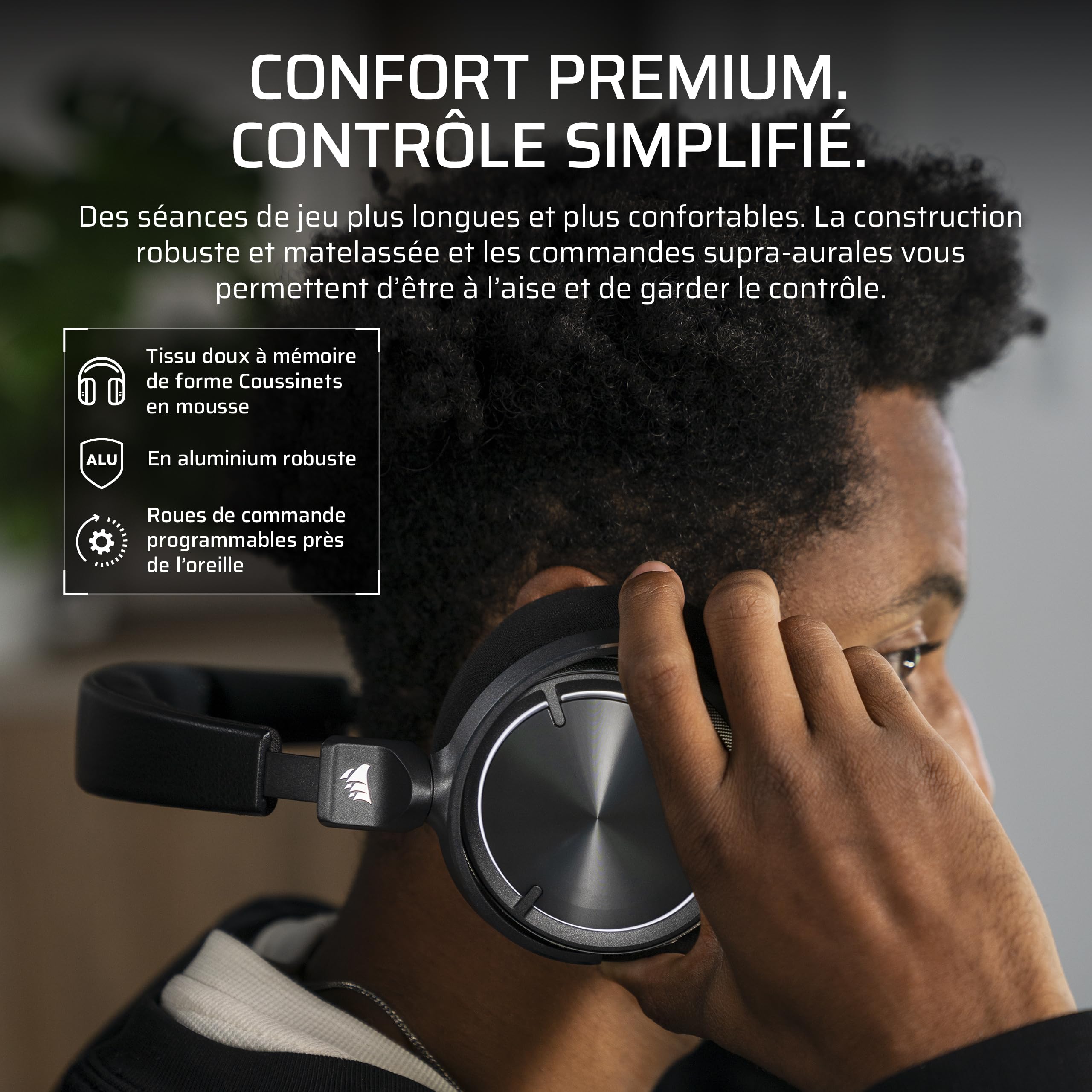 Corsair Virtuoso Max Wireless Casque de Jeu avec Bluetooth – Carbone | Dolby Atmos, SoundID, L'annulation Active, Microphone Qualité Radiodiffusion, Transducteurs en Graphène – PC, Mac, PS5, PS4
