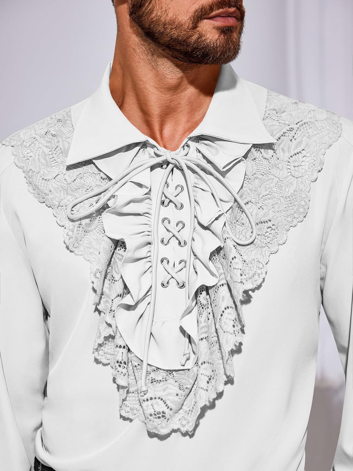 Runcati Mens Pirate Shirt Ruffle Renaissance Victorian Vampire Poet Shirts Steampunk Gothic Medieval Lace Costume - Image 5