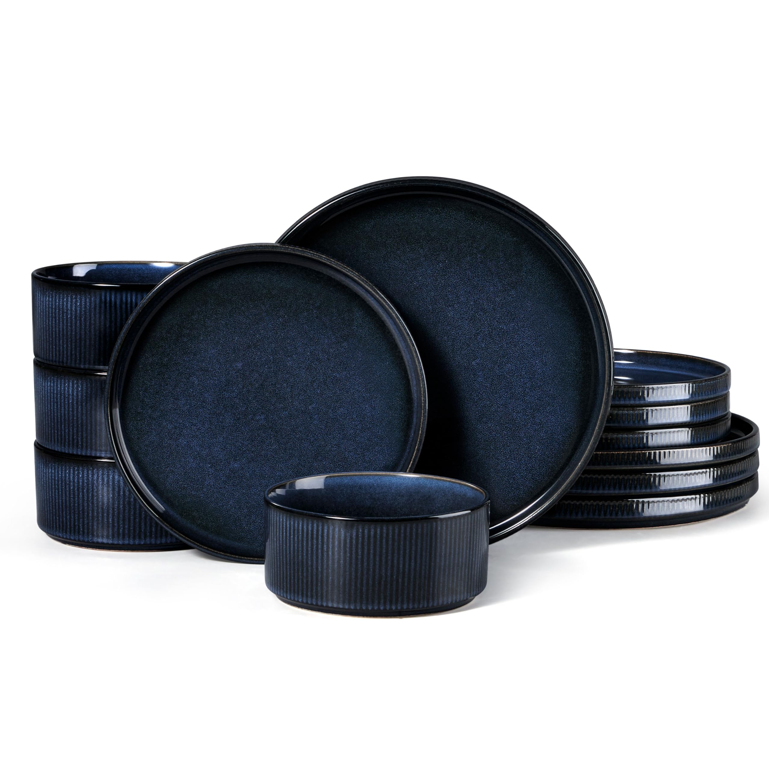 HaWare Dinner Set, 12 PCS Stoneware Plates and Bowls Set, Nebulas Blue