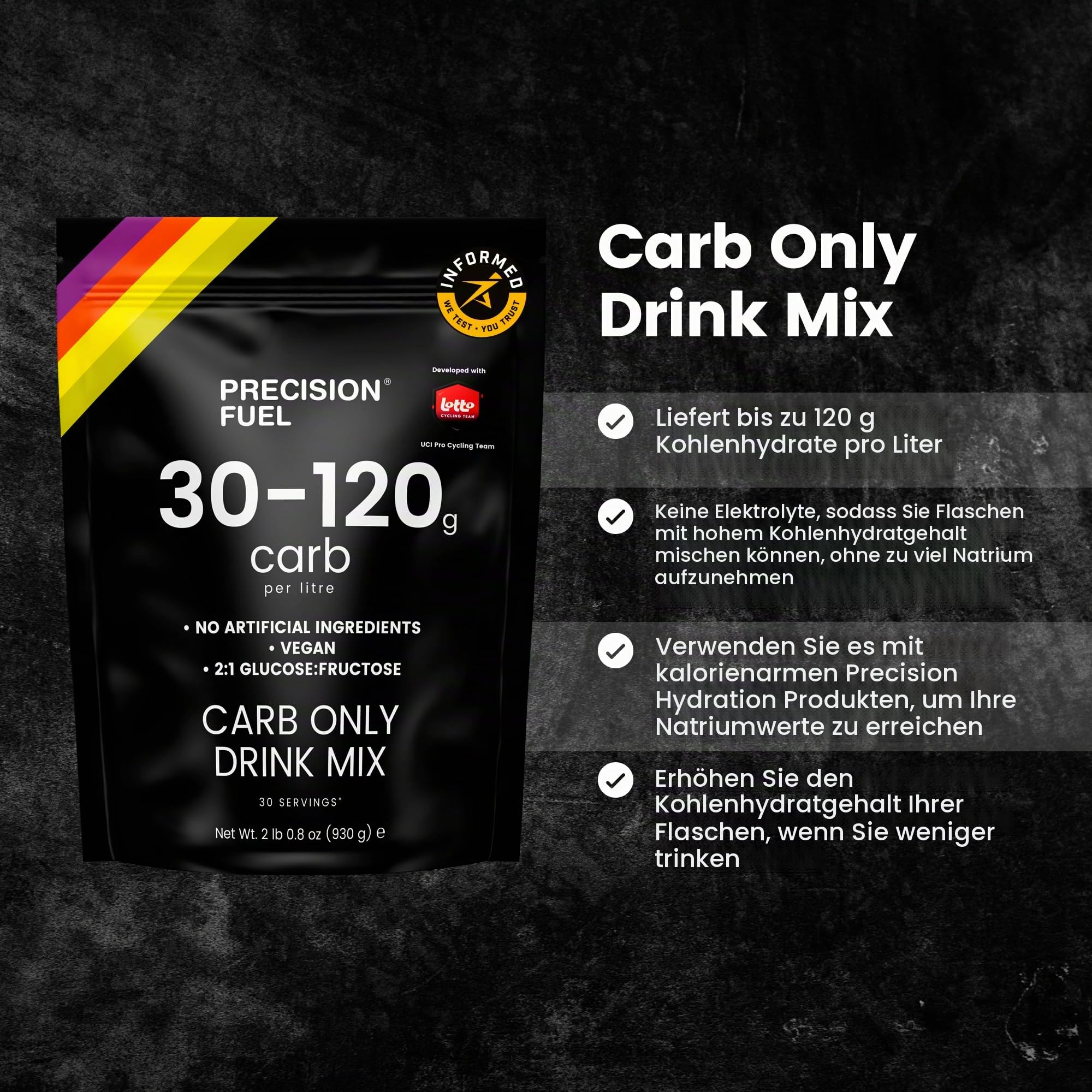 Precision Hydration Carb Only Drink Mix - Energie und Kohlenhydratpulver, bis zu 120g Kohlenhydrate/Liter, vegan - Ideal für Profi-Radsport (Pack of 3, Carb Only Drink Mix)