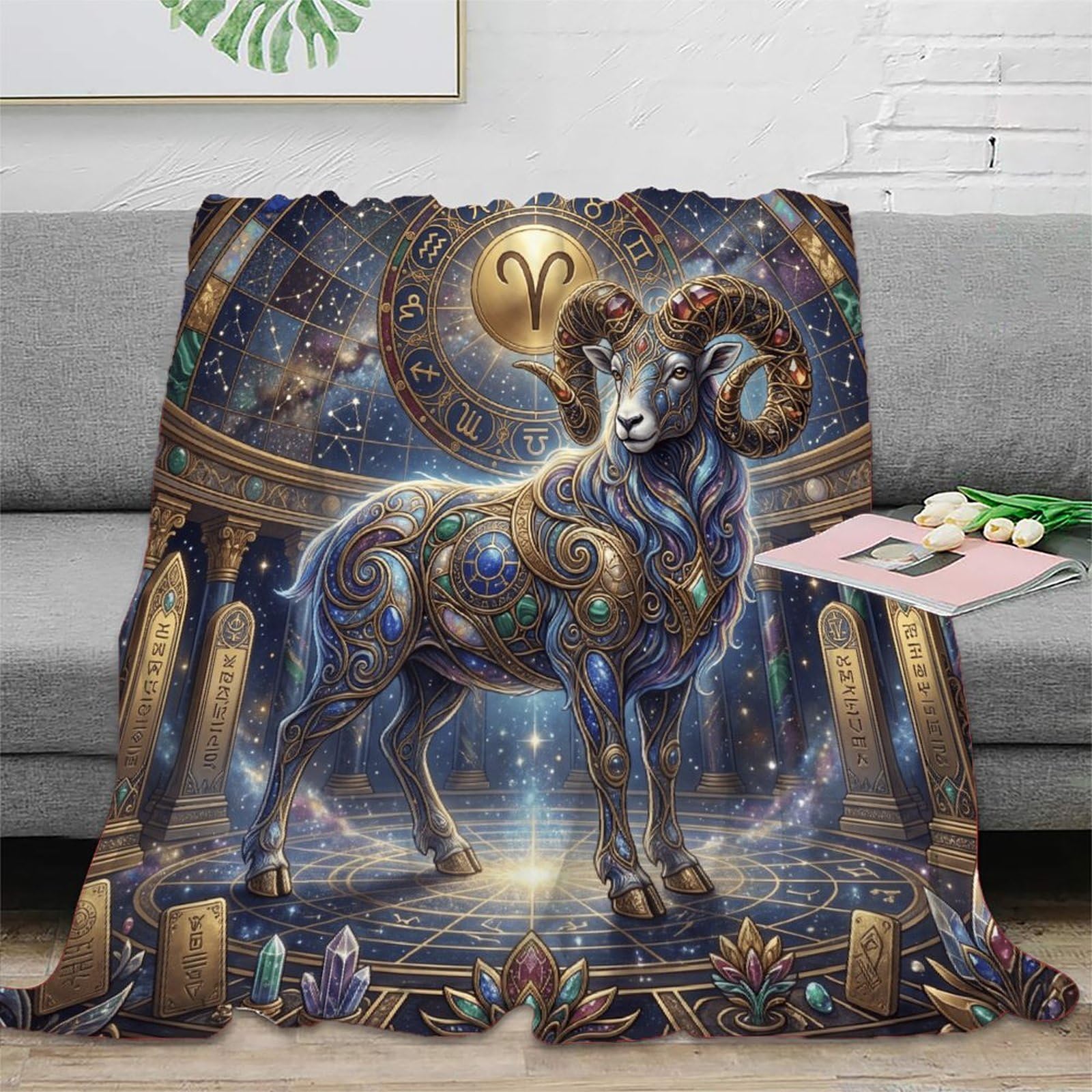 W7C8U2X3 Aries Zodiac Celestial for Flannel Throw Blanket, Sofa Living Room