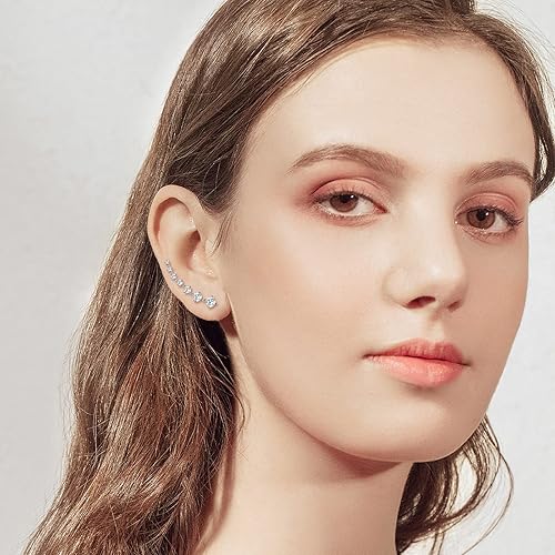 Miniatura 4 de Aretes de moissanita para mujer, 7 aretes de moissanita, aretes de plata de ley 925, hipoalergénicos, aretes de diamante de laboratorio, joyería de