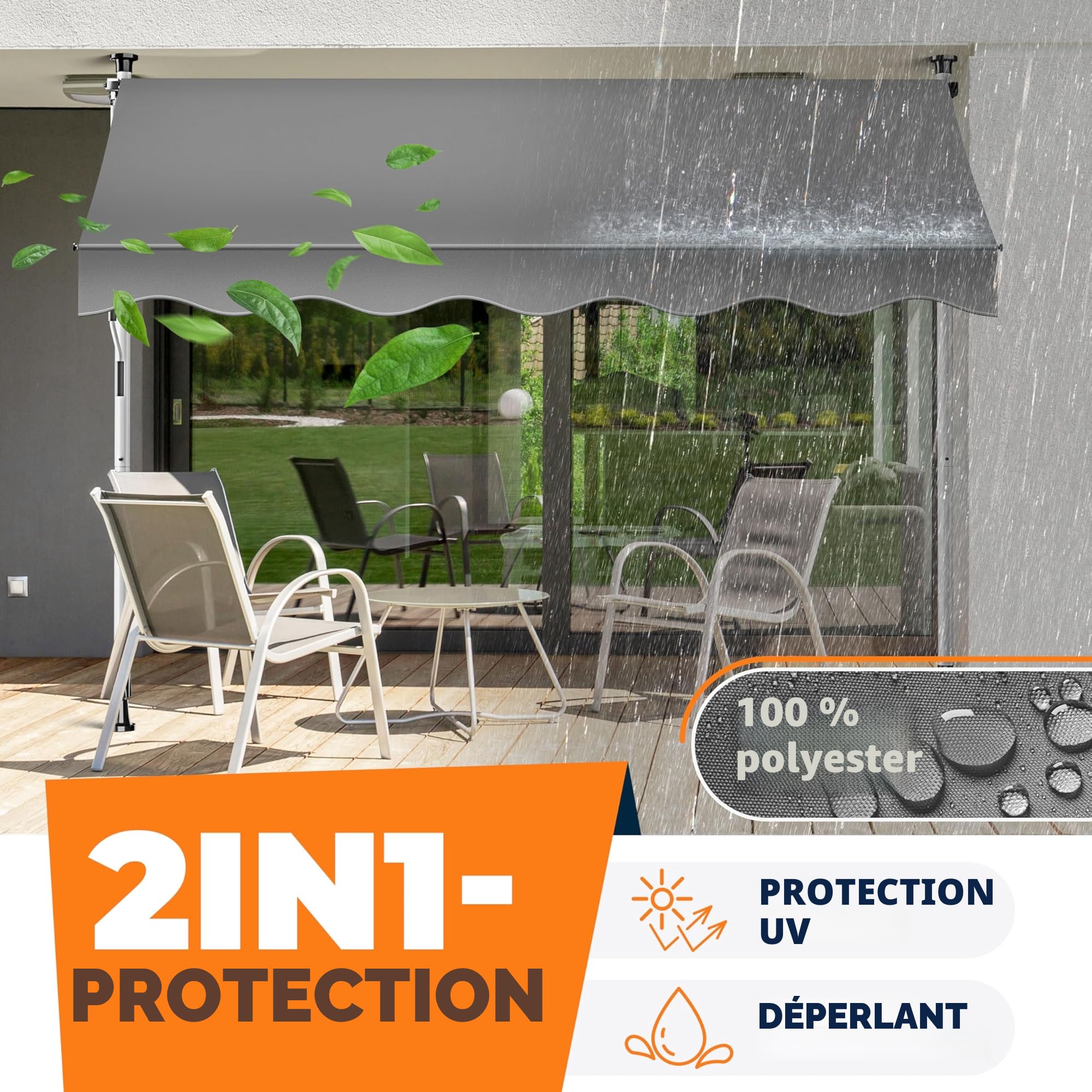 KESSER® Store banne avec manivelle pour Balcon | Store pour Balcon sans Trous à percer, résistant aux UV, réglable en Hauteur, Hydrofuge, protège du Soleil, Toit de terrasse (150cm, Gris)