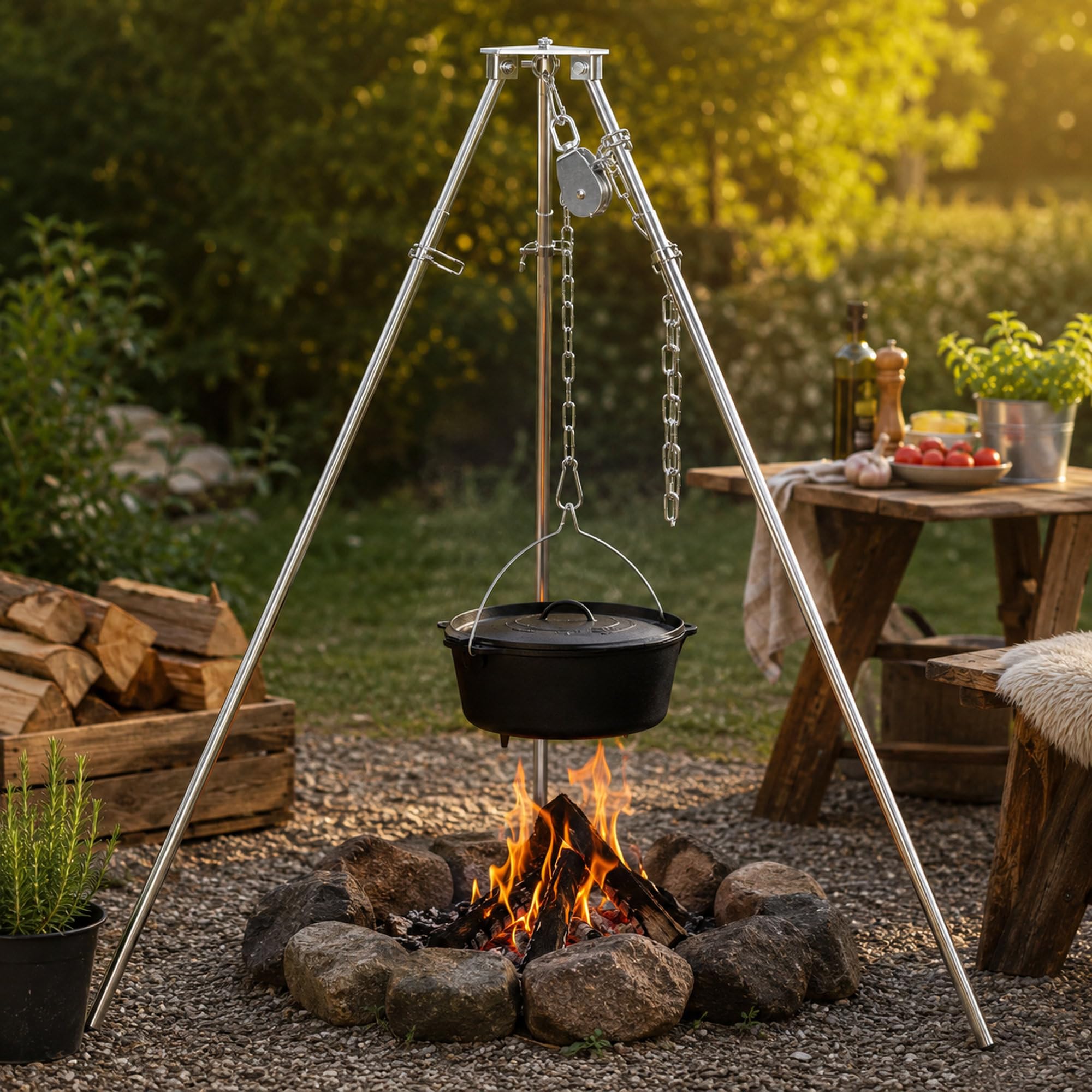 BBQ-Toro Barbacoa giratoria con bolsa de transporte, acero inoxidable, altura regulable 119-184 cm, trípode de acero inoxidable, parrilla giratoria sin brasero, barbacoa de jardín, giratoria, parrilla