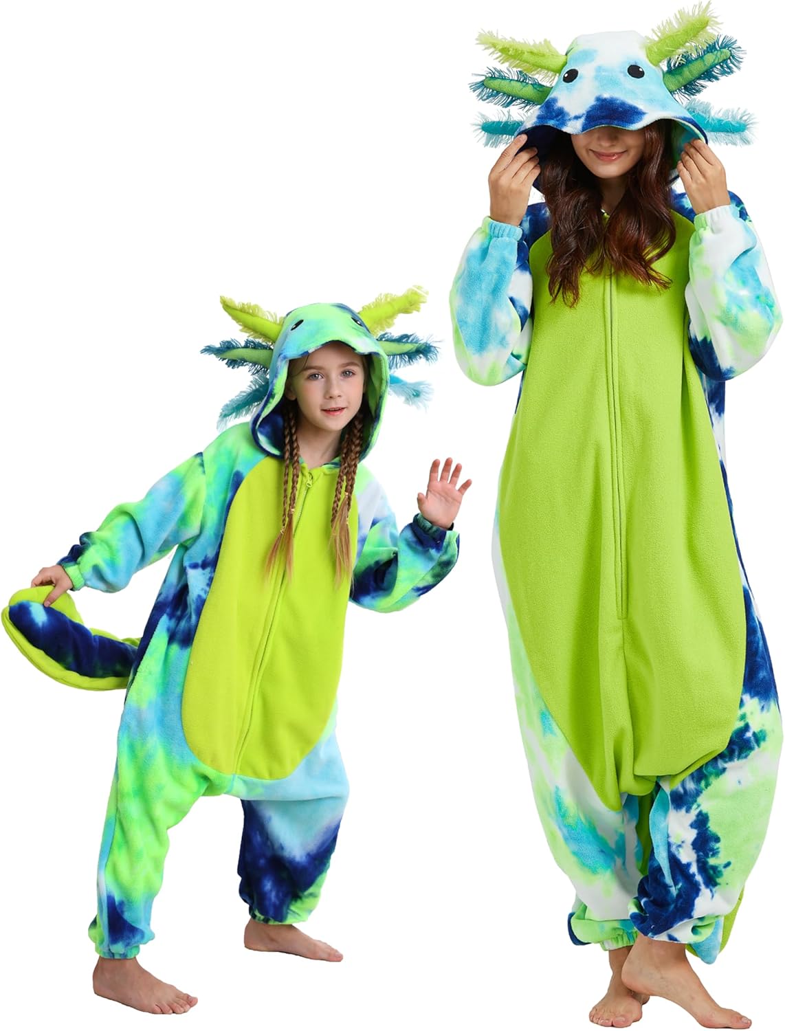 DELEY Unisex Axolotl Onesie Pajamas, Animal One Piece Costume Sleepwear Halloween Cosplay Homewear