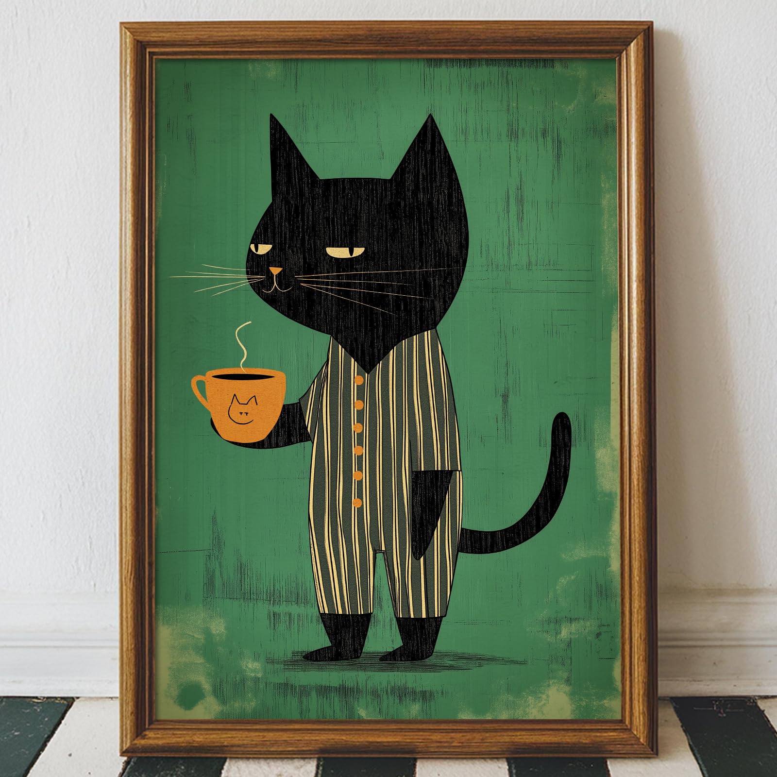Black Cat Canvas Wall Art Vintage Animal Pictures Funny Painting Cat Coffee Poster Portrait Print Animal Abstract Painting Black And White Line Wall