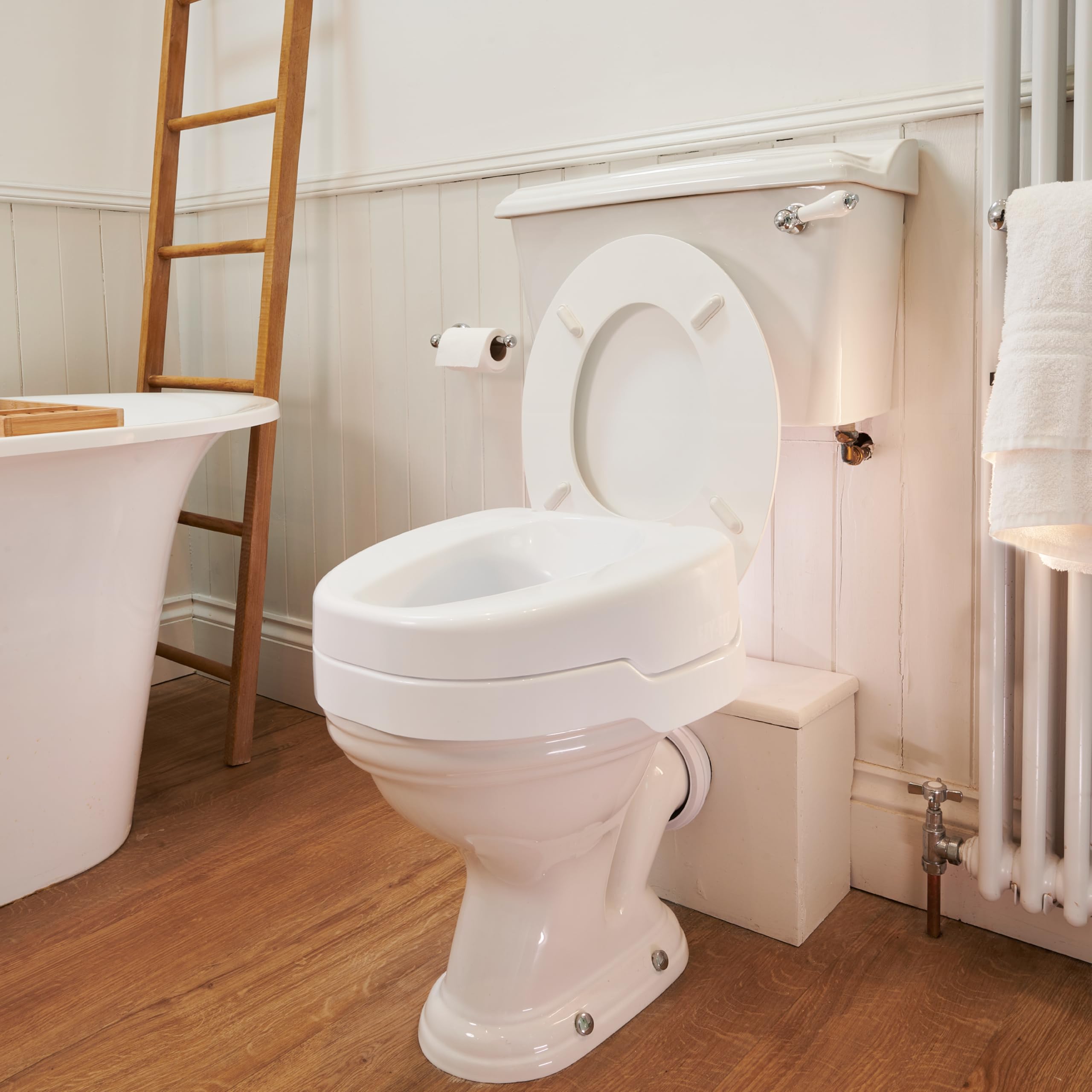 Helping Hand Company EZY-FIT - Rialzo per sedile WC con coperchio, per anziani e disabili, resistente, sicuro e portatile, universale, per WC rotondi e quadrati.
