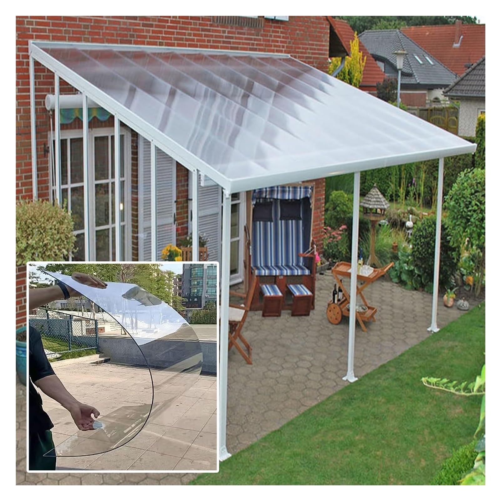 2mm Polycarbonate Sheet, Weather-Resistant and Transparent Greenhouse Roofing Sheets, Roofing Transparent Insulation Daylighting Panels, Uv Protection Rain Pergola Roof Panels, Easy Cut(6 x 26.2ft)