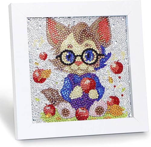 Kits de pintura de diamantes 5D para niños con marco de madera de 7.1 x 7.1 pulgadas, arte de diamantes para niños de 6 a 12 años por números, kits