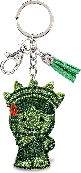 Statue of Liberty Keychain - Sparkling Rhinestones Charm with Tassel, Fashionable Polyester PU Cute Key Ring Bling Crystal Jewelry Accessory with Clasp For Keychain