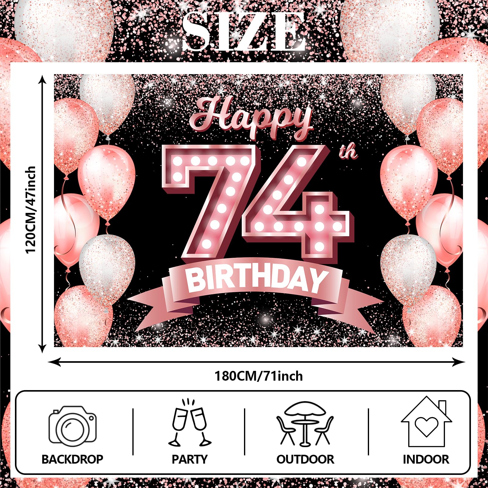74. Geburtstag Deko Für Frauen – Türbanner In Roségold, 90x180 Cm, Stoffschild Für Partys