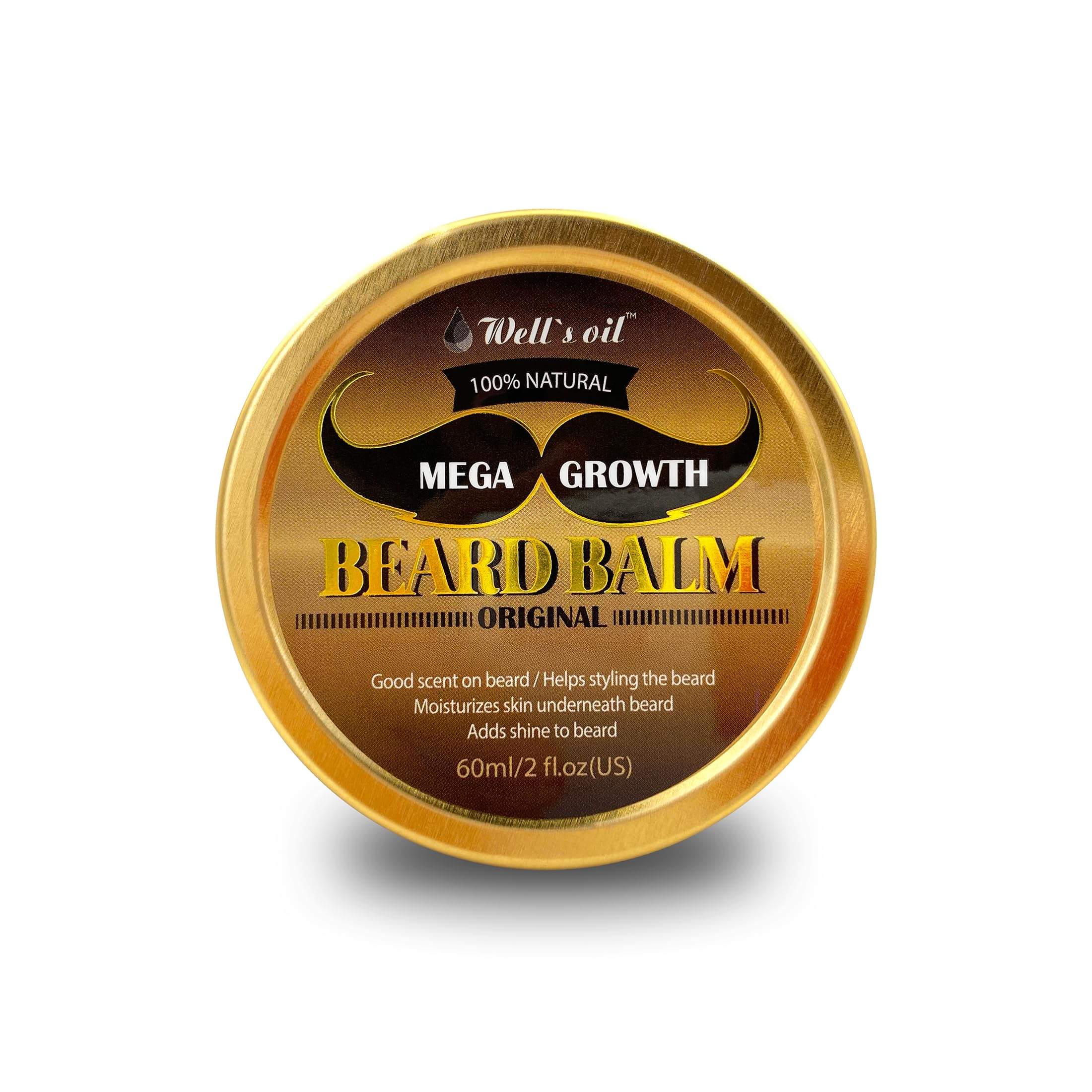 Well's Oil Mega Growth Beard Balm (Original) | 2 fl oz | Beard Styling & Conditioning Balm | With Natural Oils