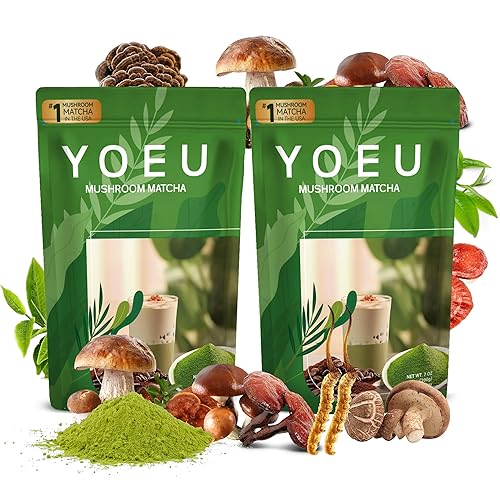 Miniatura 9 de 6.35 oz, polvo orgánico de hongos matcha, matcha japonés y 12 ingredientes naturales, café instantáneo, polvo con leche, alternativa al café