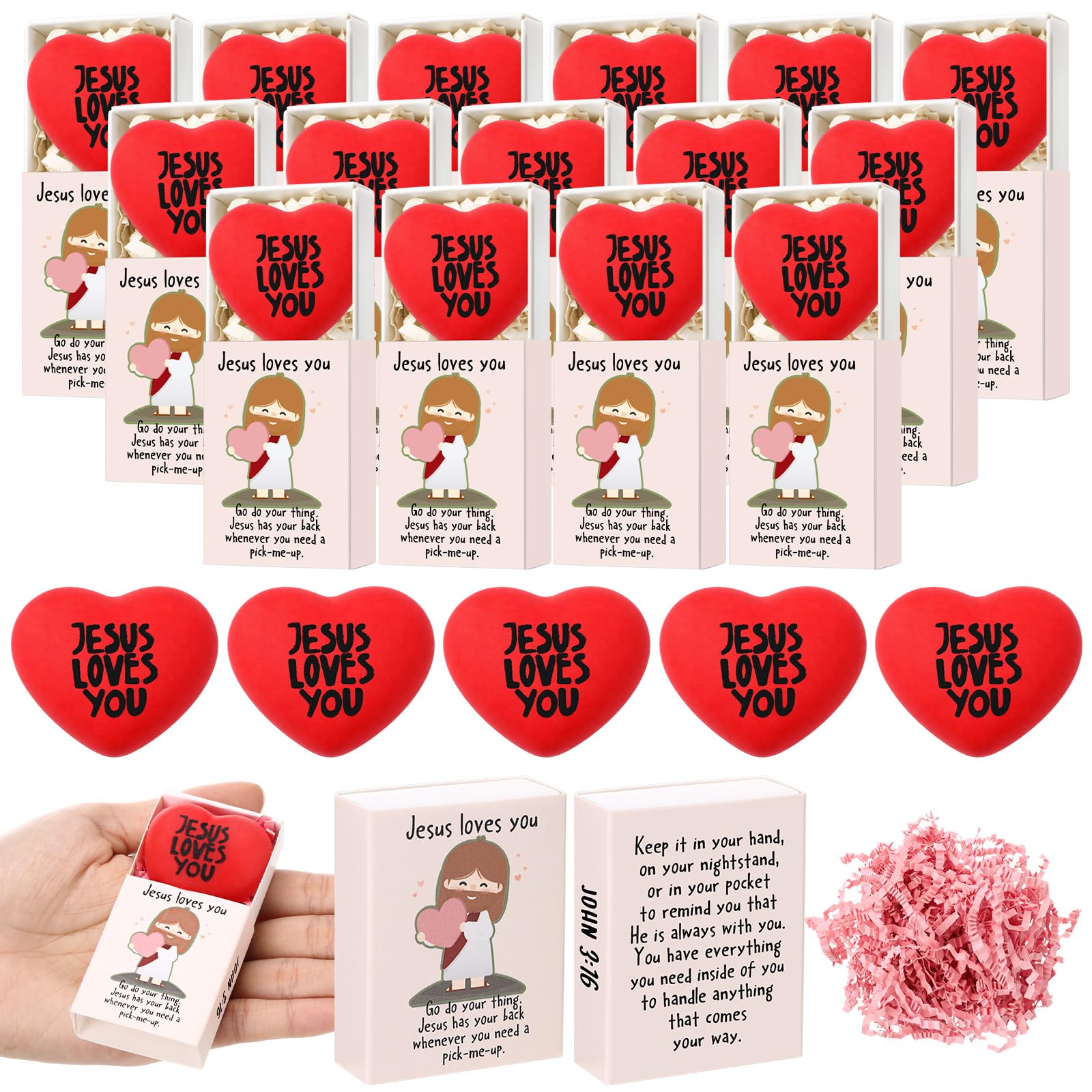 Wettarn 36 Sets Positive Christian Gifts Jesus Stress Balls with Support Gift Boxes Religious Party Favors for Employee Coworker Friends Office Church Relief Toys Desk Decor — image 1