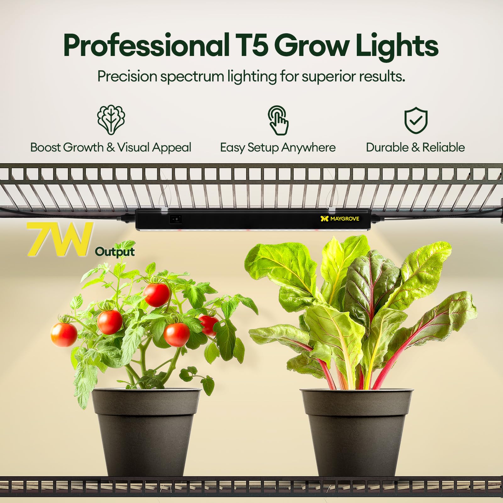 MAYGROVE T5 - Tiras de luz LED de espectro completo para plantas verdes y verduras de hoja alta, paquete de 4, color negro