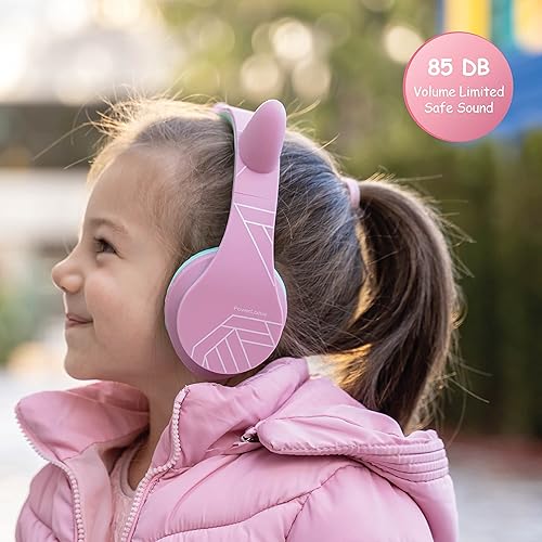 Miniatura 5 de PowerLocus Auriculares para niños sobre la oreja, auriculares inalámbricos Bluetooth para niños, con micrófono, volumen limitado seguro de 85 DB,