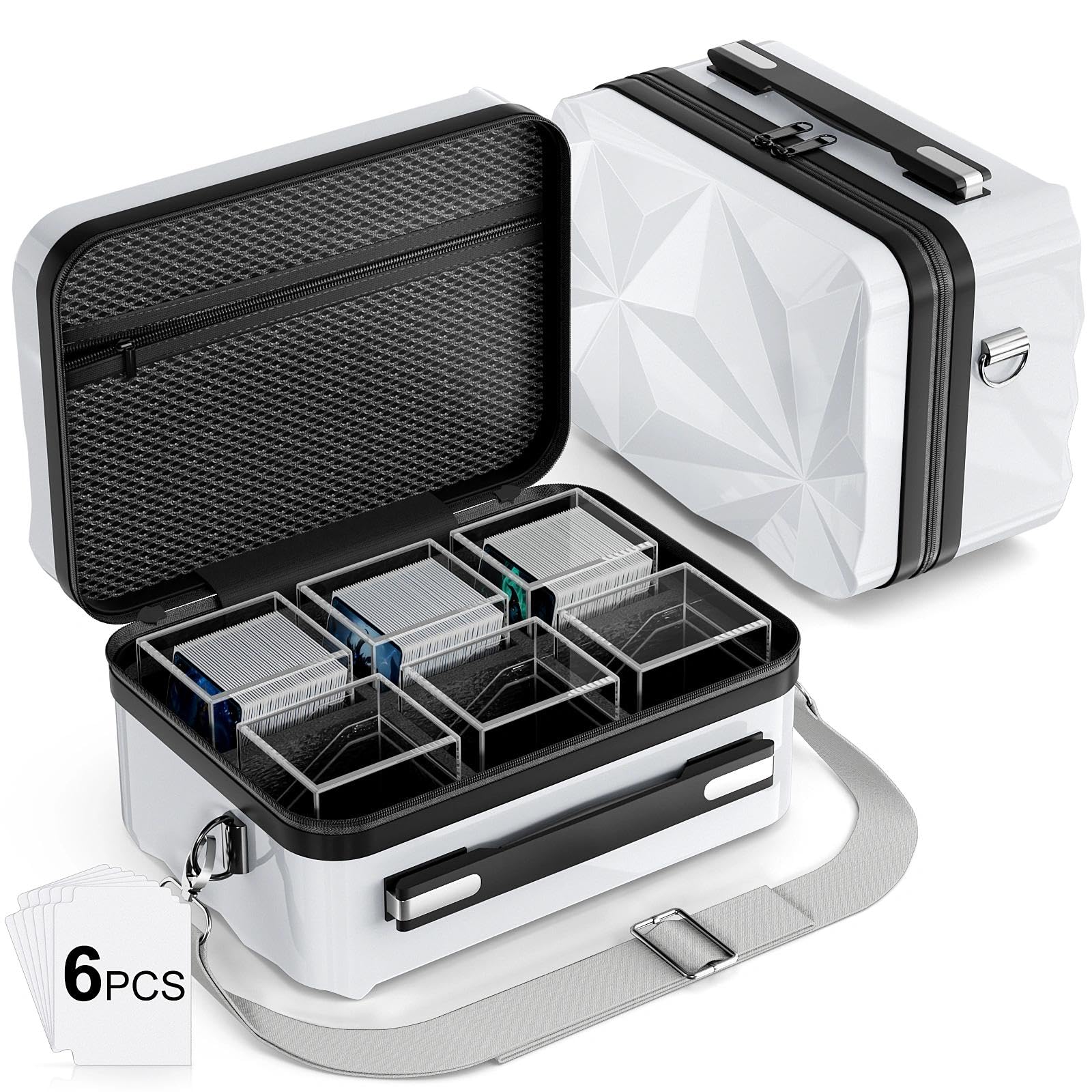 Card Deck Box with Portable Case, 6 Pack Clear Commander Deck Box with 6 Dividers, Holds 600+ Double Sleeved Cards, Fit for MTG, YuGiOh, TCG（Geometric Silver）, exact product listing photograph