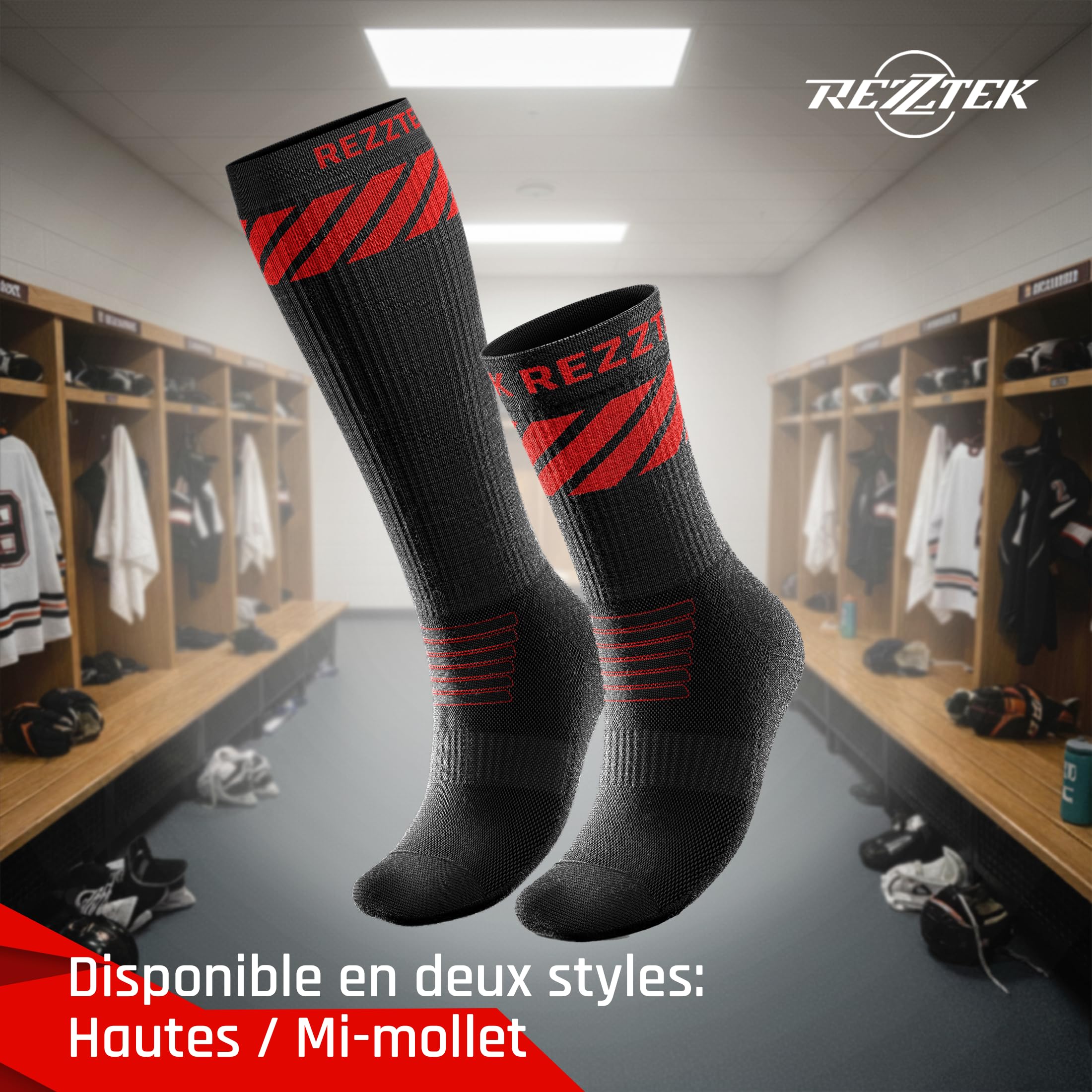 Rezztek Chaussettes de patins de hockey avec semelle antidérapante et protection anti-morsure