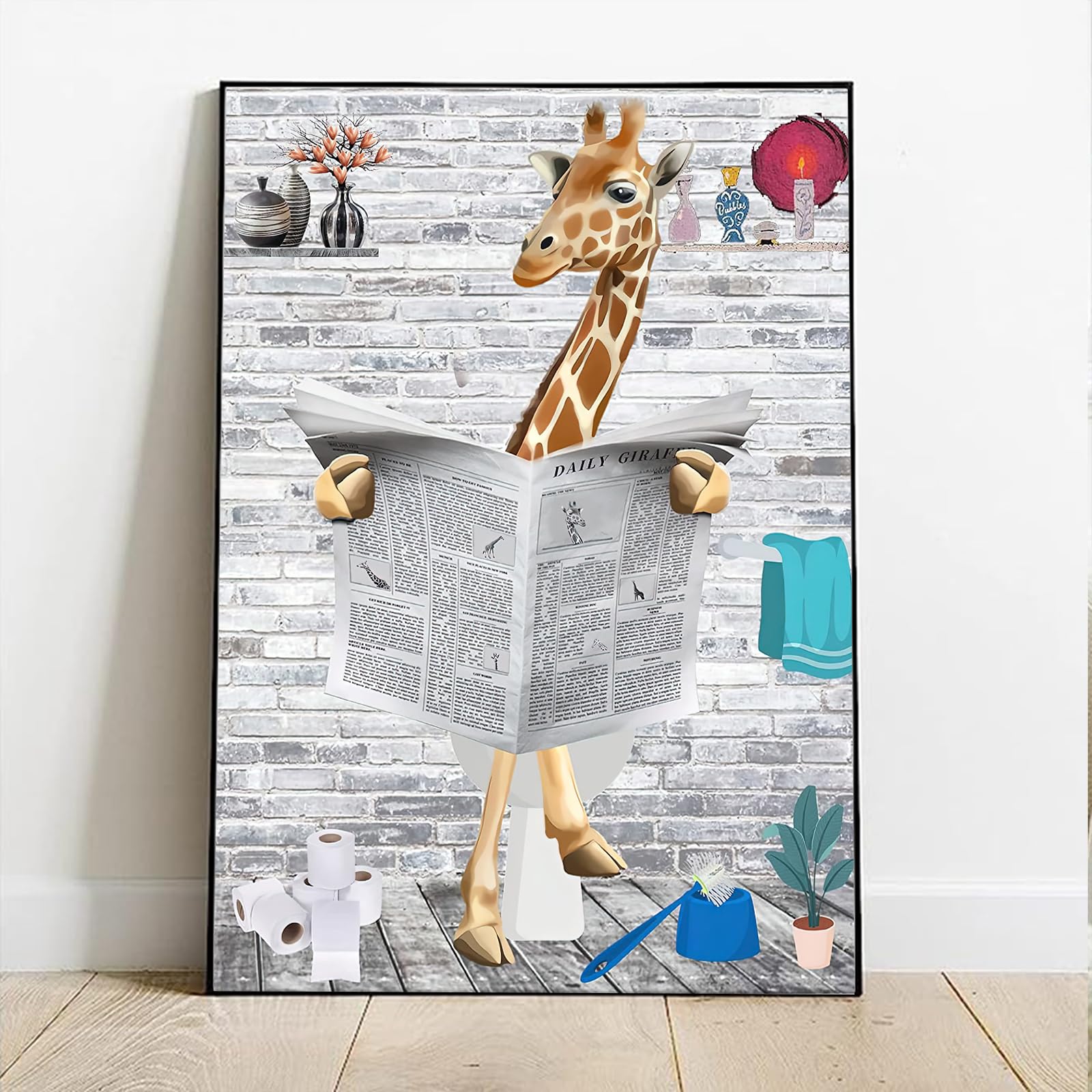 ZFTCN Funny Newspaper Animal Wall Art, Animal Wall Pictures on Toilets, Black and White Canvas Pictures, Bathroom - Image 2
