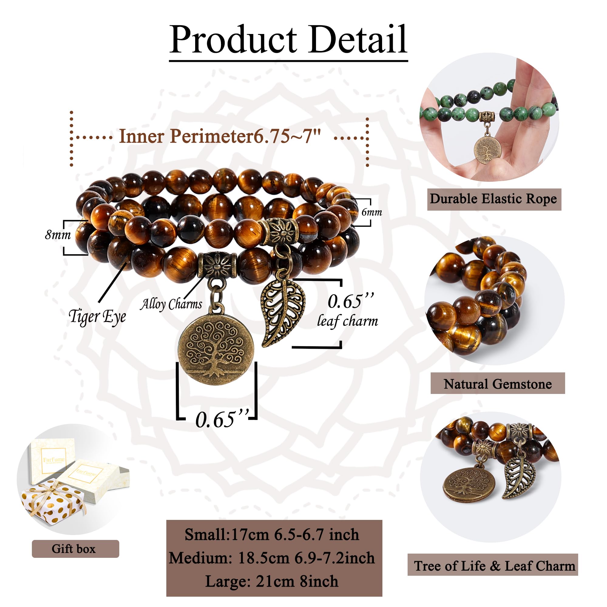 Farfume Braccialetti Chakra da donna - Bracciale con cristalli di pietre curative per donna Bracciale con pietre preziose naturali - Un set di braccialetti con doppia perla