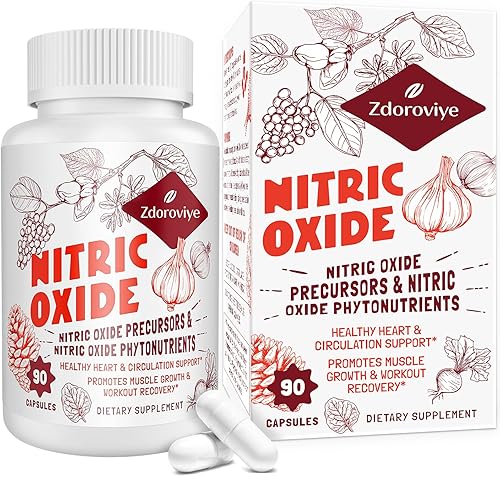 Suplemento de óxido nítrico para hombres, precursor de óxido nítrico y complejo de fitonutrientes de óxido nítrico - 90 cápsulas (1 botella)