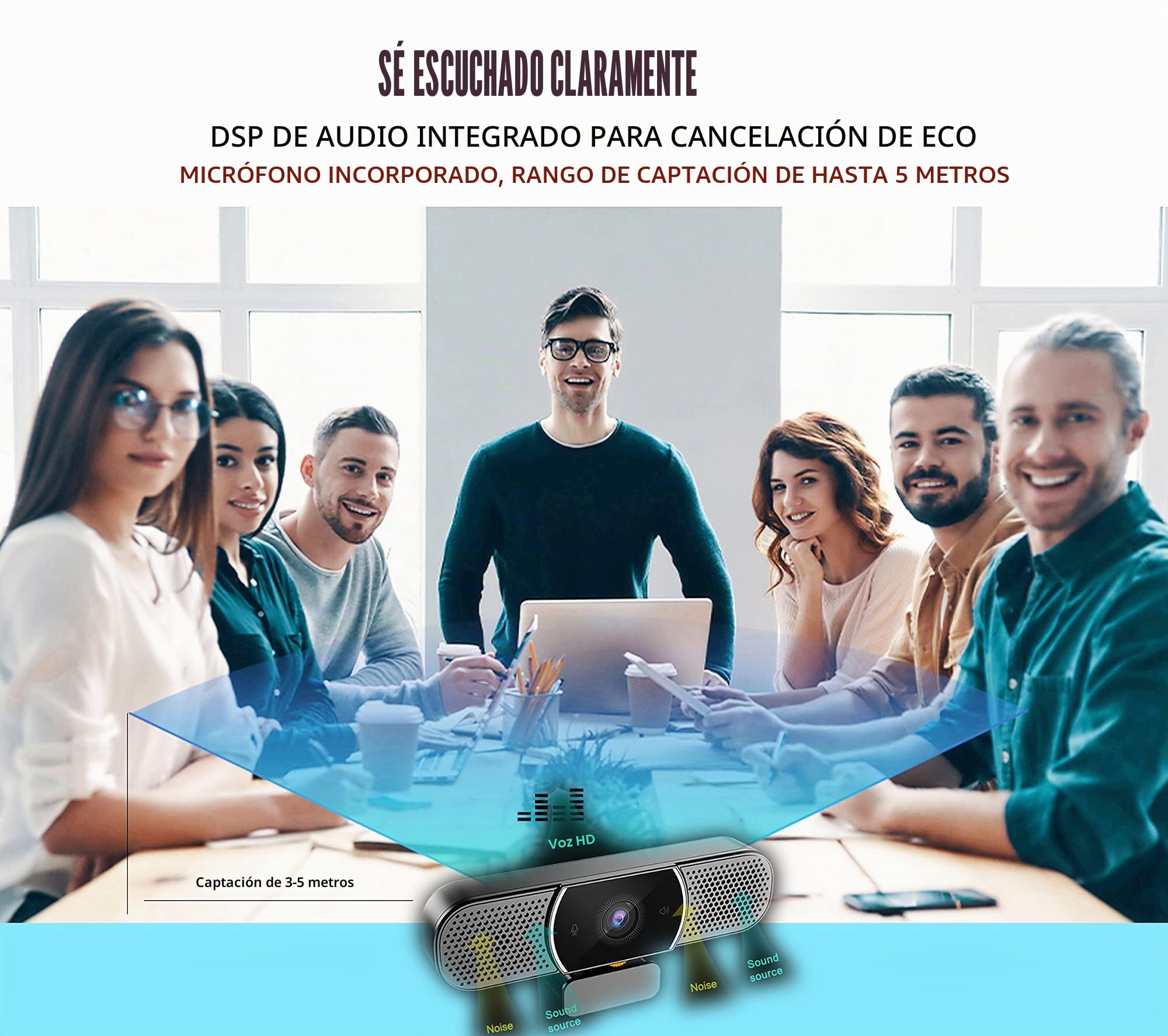 OwlBar Mini, cámara de videoconferencia, Webcam 2K QHD, Altavoz, micrófono, para Oficina o Sala de reuniones con 1-4 participantes, Compatible con Teams, Zoom, Google Meet en PC/Mac