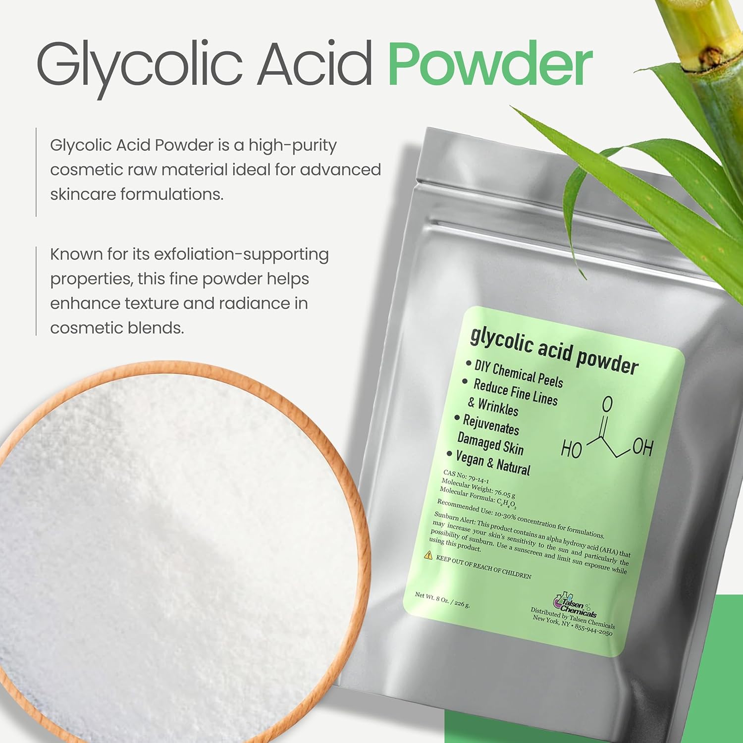Glycolic Acid Powder DIY Glycolic Crystal Powder is Pure, DIY (8 Oz/226 grams) for Glycolic Acid Face Wash, Glycolic Acid Lotion