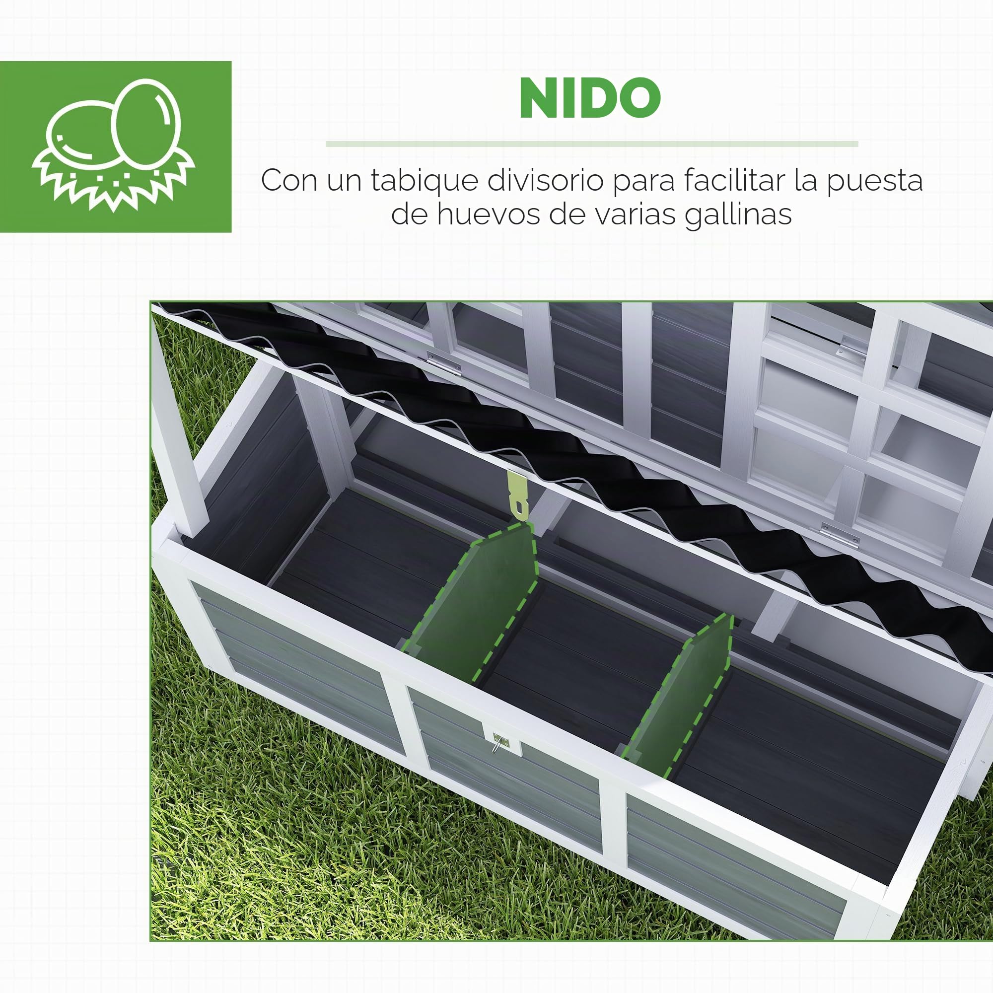 Gallinero PawHut de Madera de Abeto, gallinero con Nido, gallinero para 4-6 gallinas, tejado Impermeable, 100 x 86 x 100 cm, Gris Claro