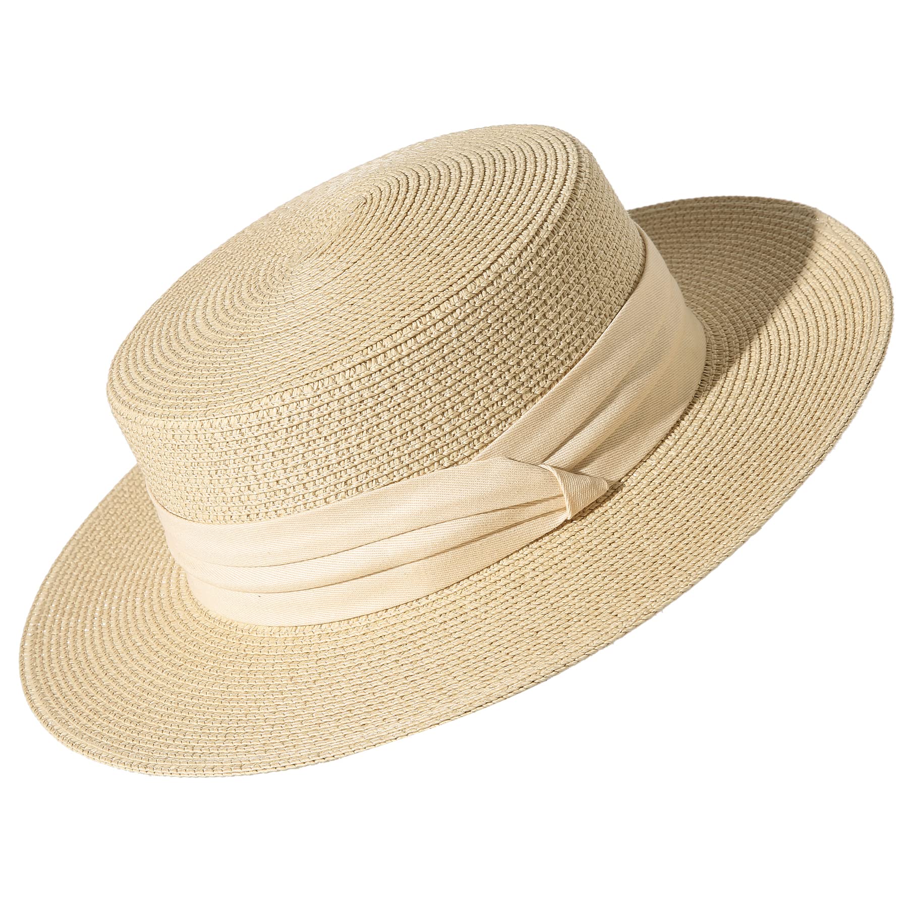 Lanzom Chapeaux de soleil pour femme - Chapeau bateau en paille à large bord pliable et pliable - Chapeau de plage d'été pour l'été - Taille 34 36/40 - 1/4