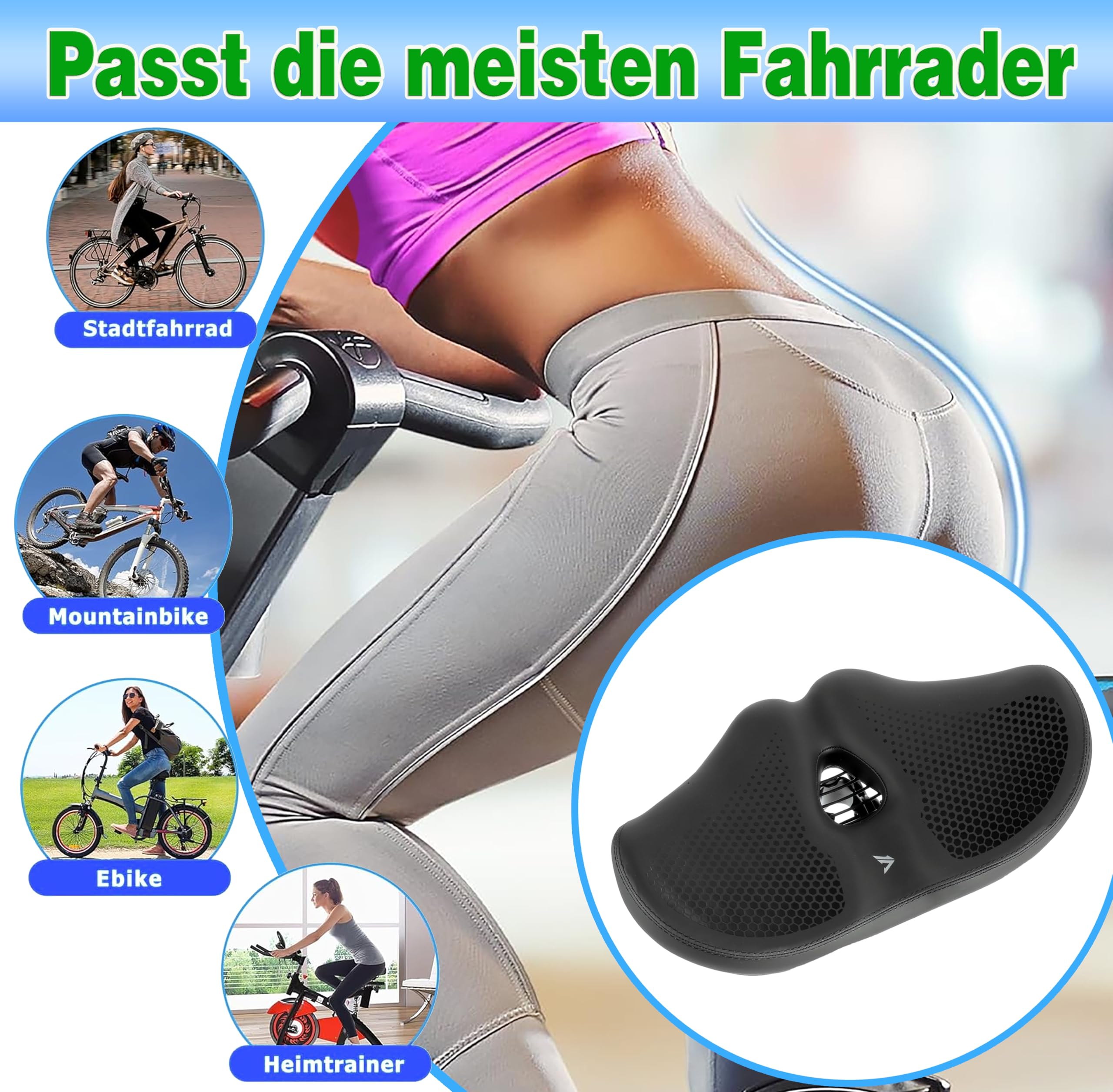 Sella per bicicletta oversize per uomo e donna, sella universale per mountain bike, city bike, bici elettriche, cyclette, comoda, extra larga, traspirante, ergonomica (nero)
