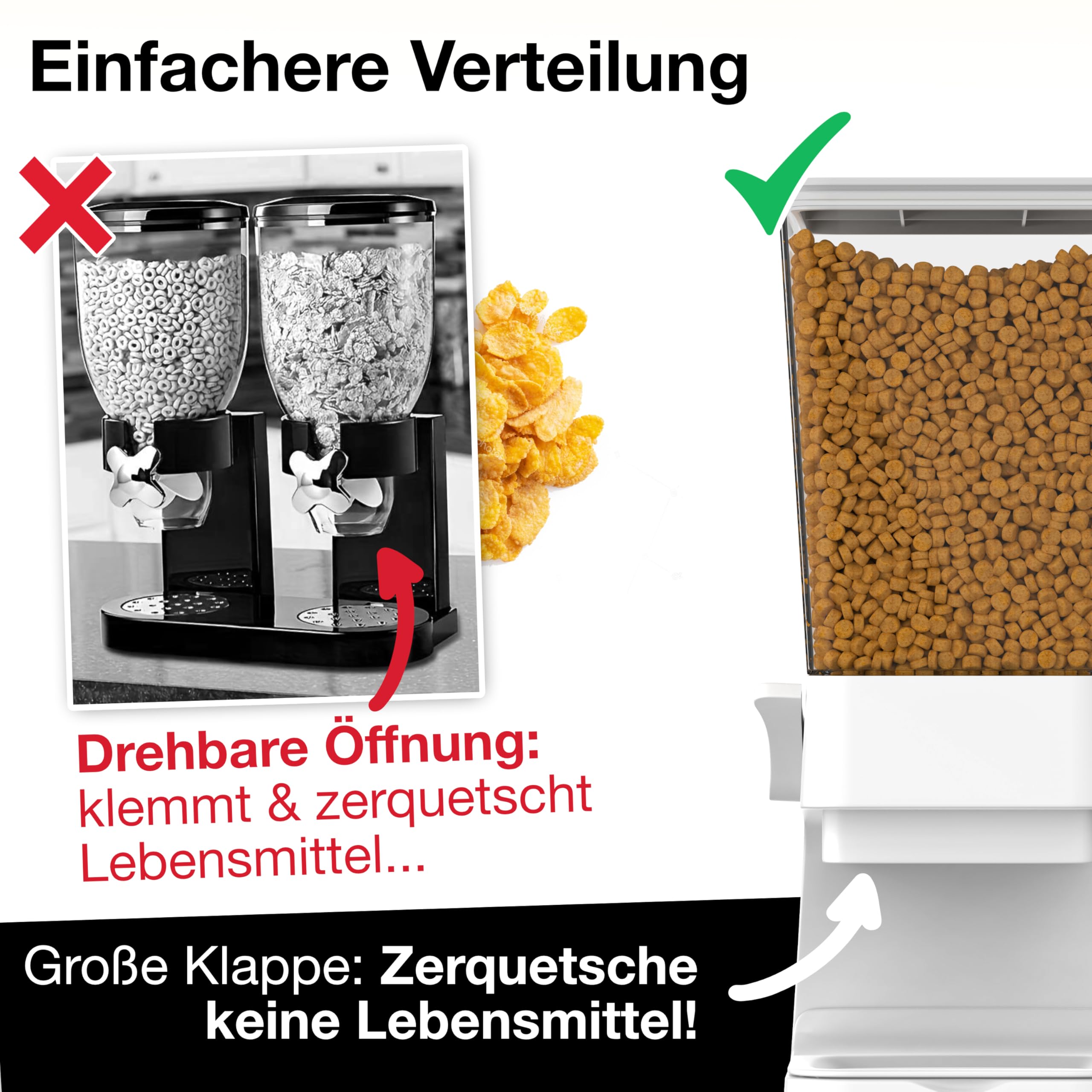 Müslispender mit Kapazität 5L - Spender für Cerealien, Cornflakes, Müsli, Pasta, Trockenfutter - Futterspender Hund & Katze - Küche, Frühstück - Weiß, Weiss - CR500