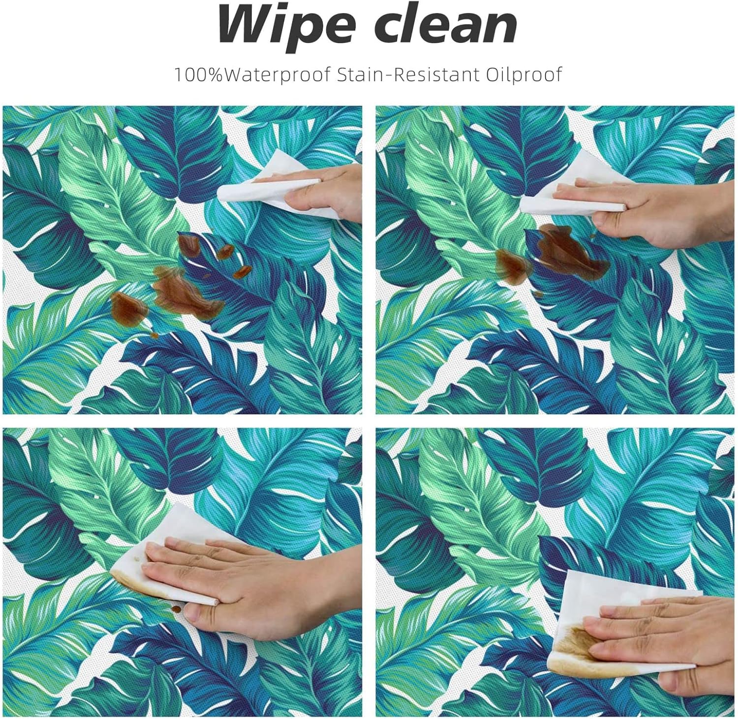 Tropical Palm Leaves Tablecloth Round Elastic Fitted Table Cover for Kitchen Dining Party Inddor Outdoor 45-50 inch