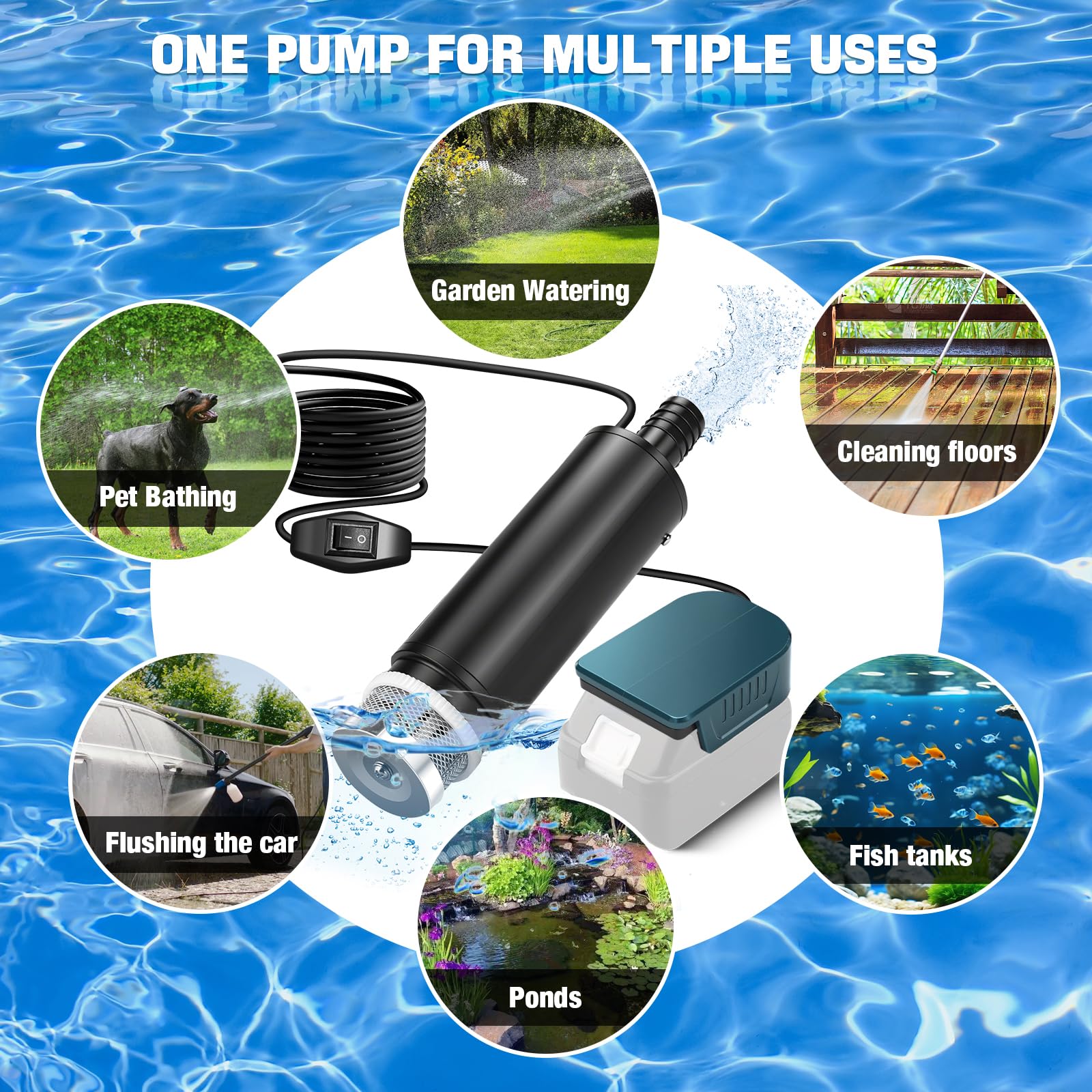 Bomba sumergible compatible con batería Makita de 18 V (sin batería), bomba de agua portátil para aguas residuales, bomba de agua transparente, 500 GPH con manguera de 1 m, para piscina, camas de agua