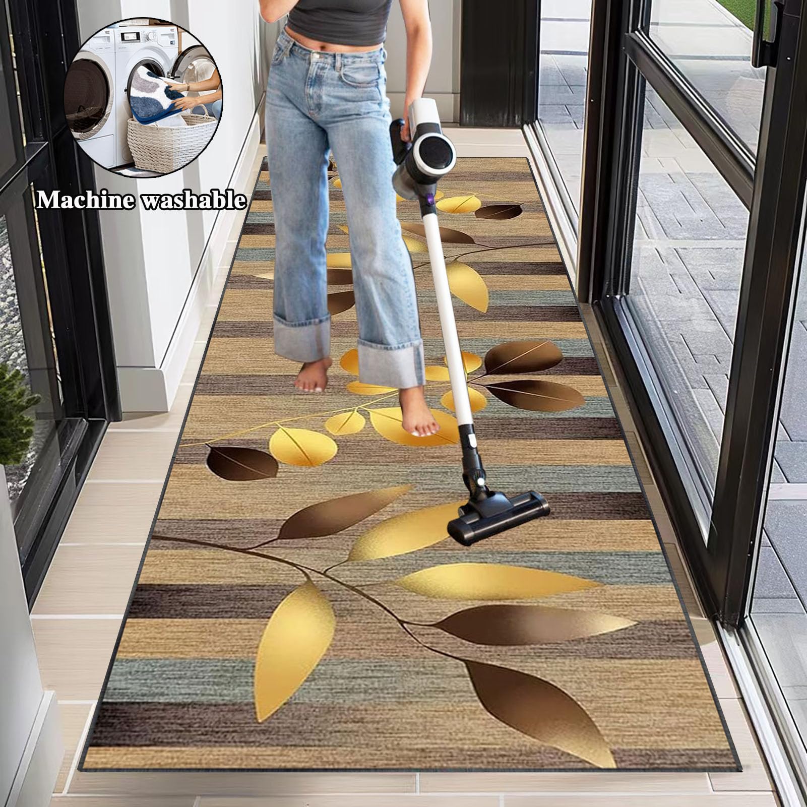 Teppich läufer Flur rutschfest Küchenteppich Waschbar 70 x 200 cm Korridor Teppich Lang Fußmatte Flurteppich Modern Küchenläufer Läufer für Eingang Flur Küche Bettvorleger Schlafzimmer Wohnzimmer