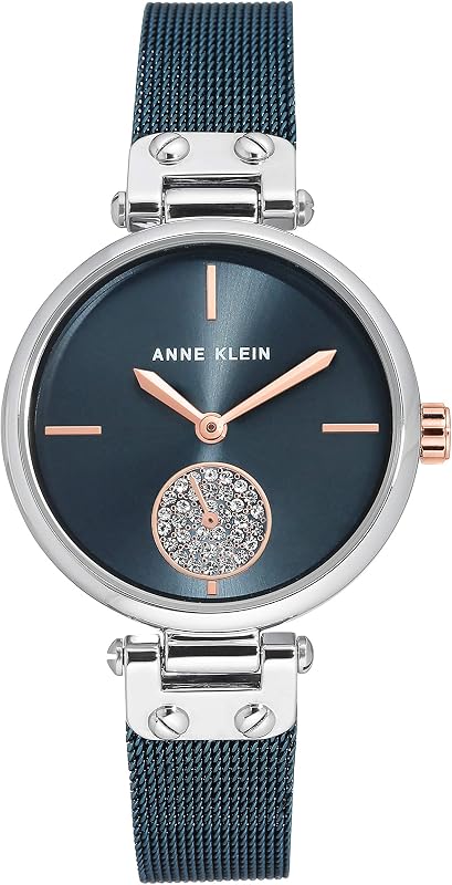 Anne Klein Reloj de pulsera de malla con detalles de cristal premium para mujer