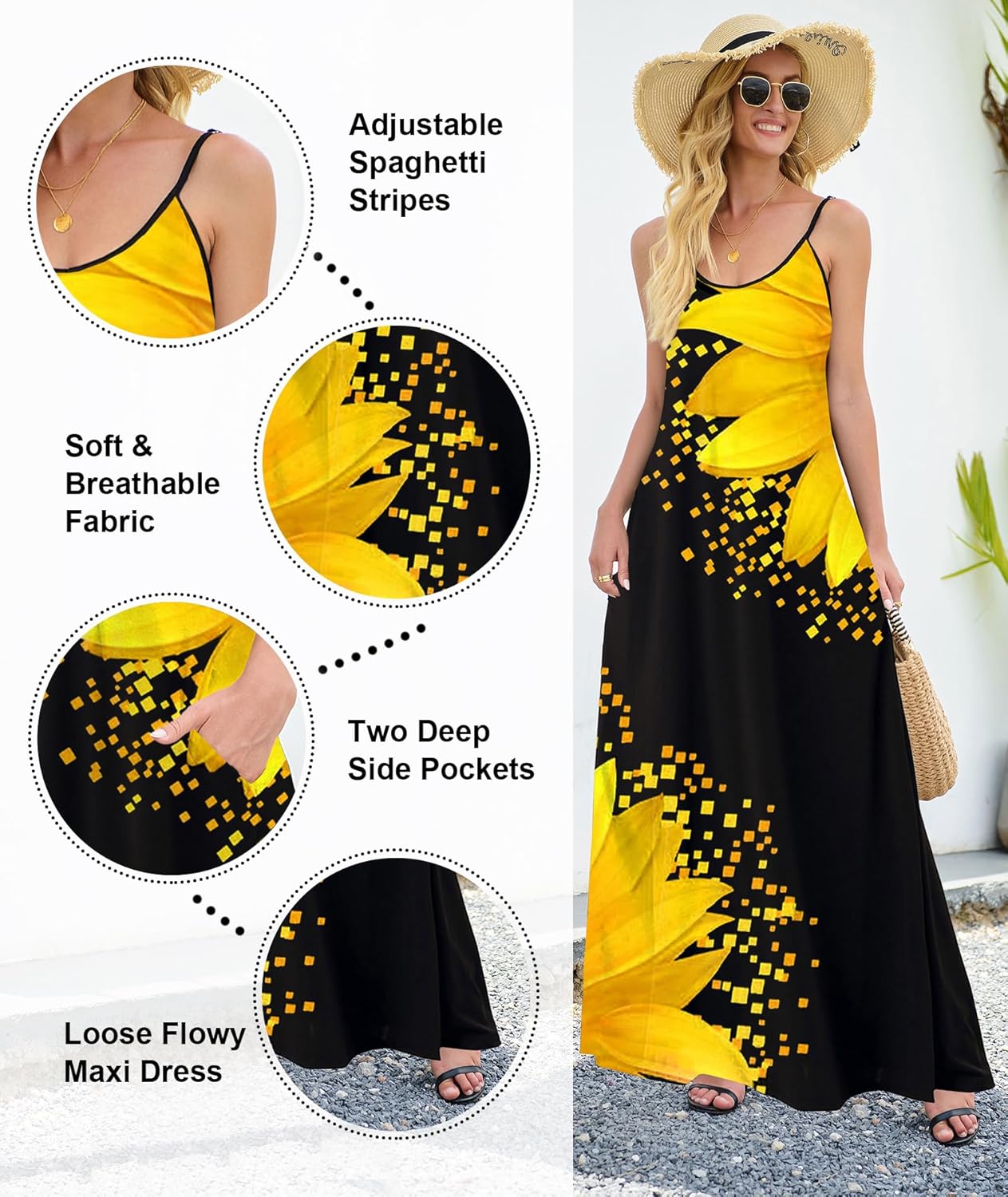 Size S Wolddress Womens 2025 Casual Sleeveless Sundress Plus Size Loose Plain Long Summer Beach Maxi Dress