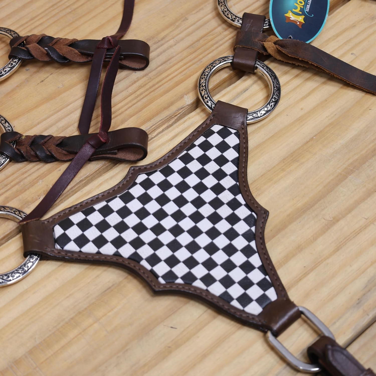 Western Leather Headstall and Breast Collar Set – Finish Line Print with Specially Engraved Rings, Leather Braiding & Gladiator Style Breast Collar – Argentina Cow Leather Horse Tack