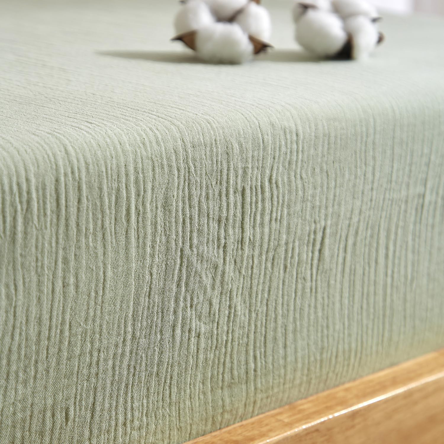 Muslin Prześcieradło 180 x 200 cm, zielone, jasnozielone, bawełna, oddychające, muślin, 180 x 200 cm, na łóżko podwójne, uniwersalne, lniane na wysoki materac, wysoki mostek do 25-30 cm