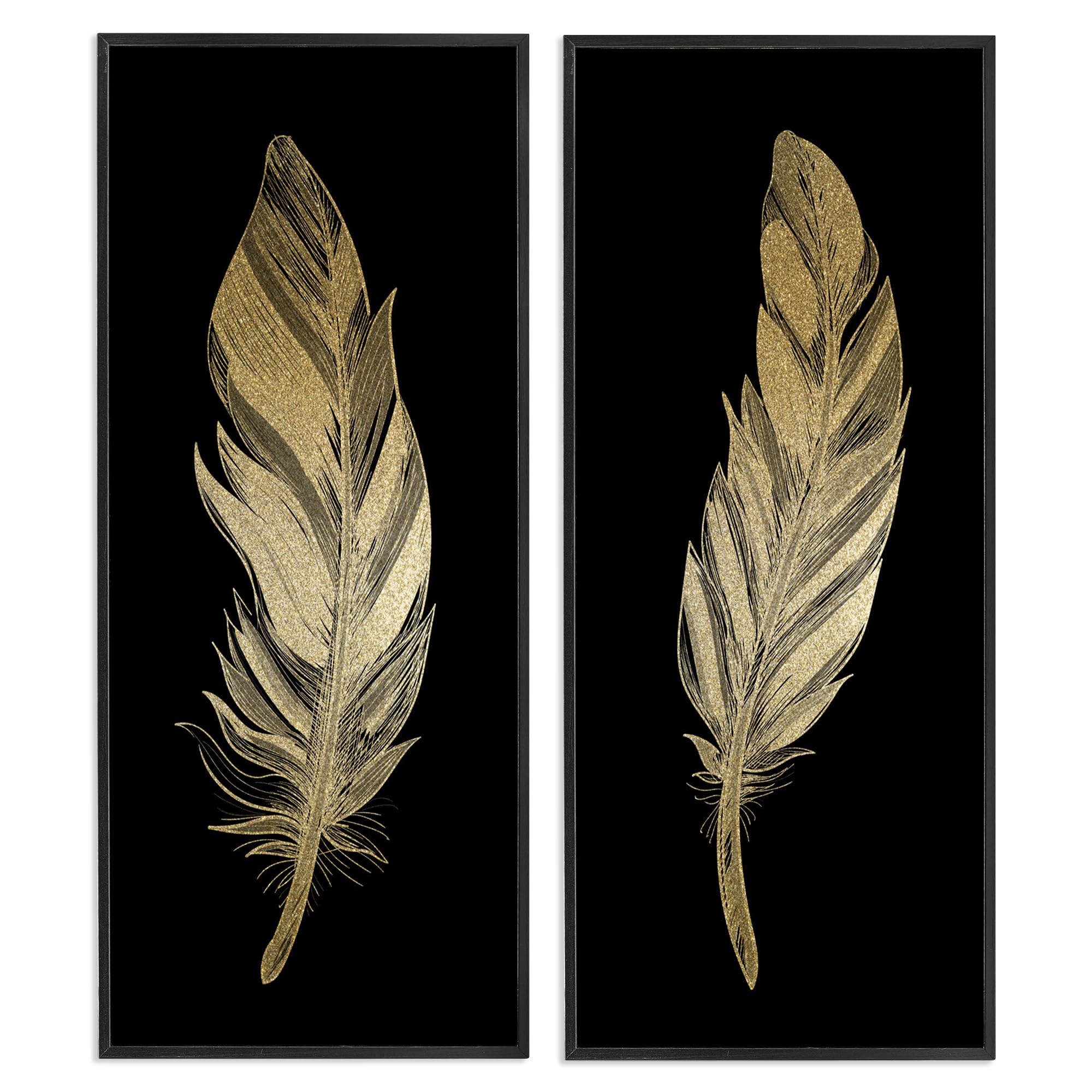 Stupell Industries Glam Detailed Feather 2 Piece White Framed Giclee Art Set, design by Kim Allen, 30 x 13