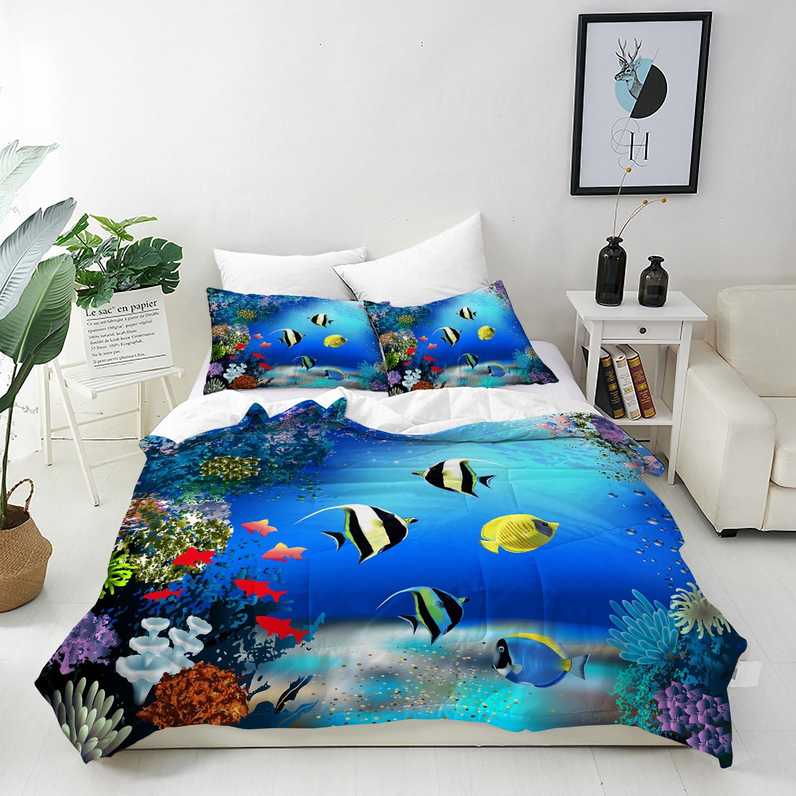 ANHOPE Tropical Fish Duvet Cover Set Soft Lightweight 3 Piece Bedding Set with 2 Pillowcases Ocean Sea Animal Coral Print Pattern Kids Quilt Cover with Zipper Closure Single โ image 1