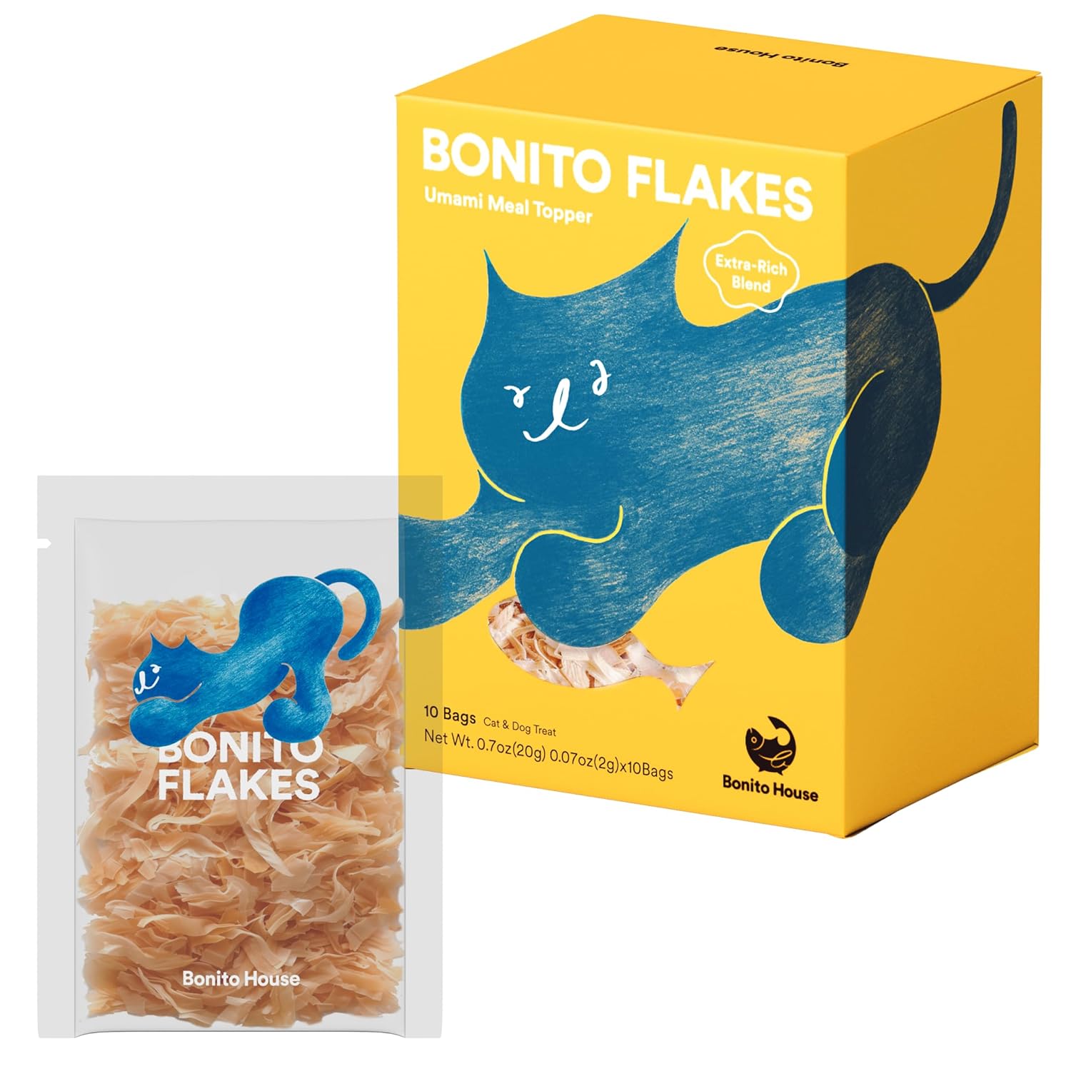 Meal Topper Bonito Flakes for Cats & Dogs – 100% Wild-Caught, High-Protein, All-Natural Topper – No Additive, Grain-Free – Extra Rich Blend – 10 Bags Total, 0.7oz